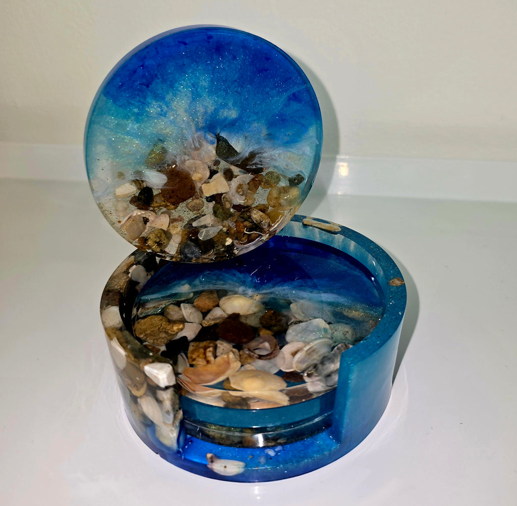 Handmade Resin Coaster Set with Storage Box – 10 cm Round Coasters