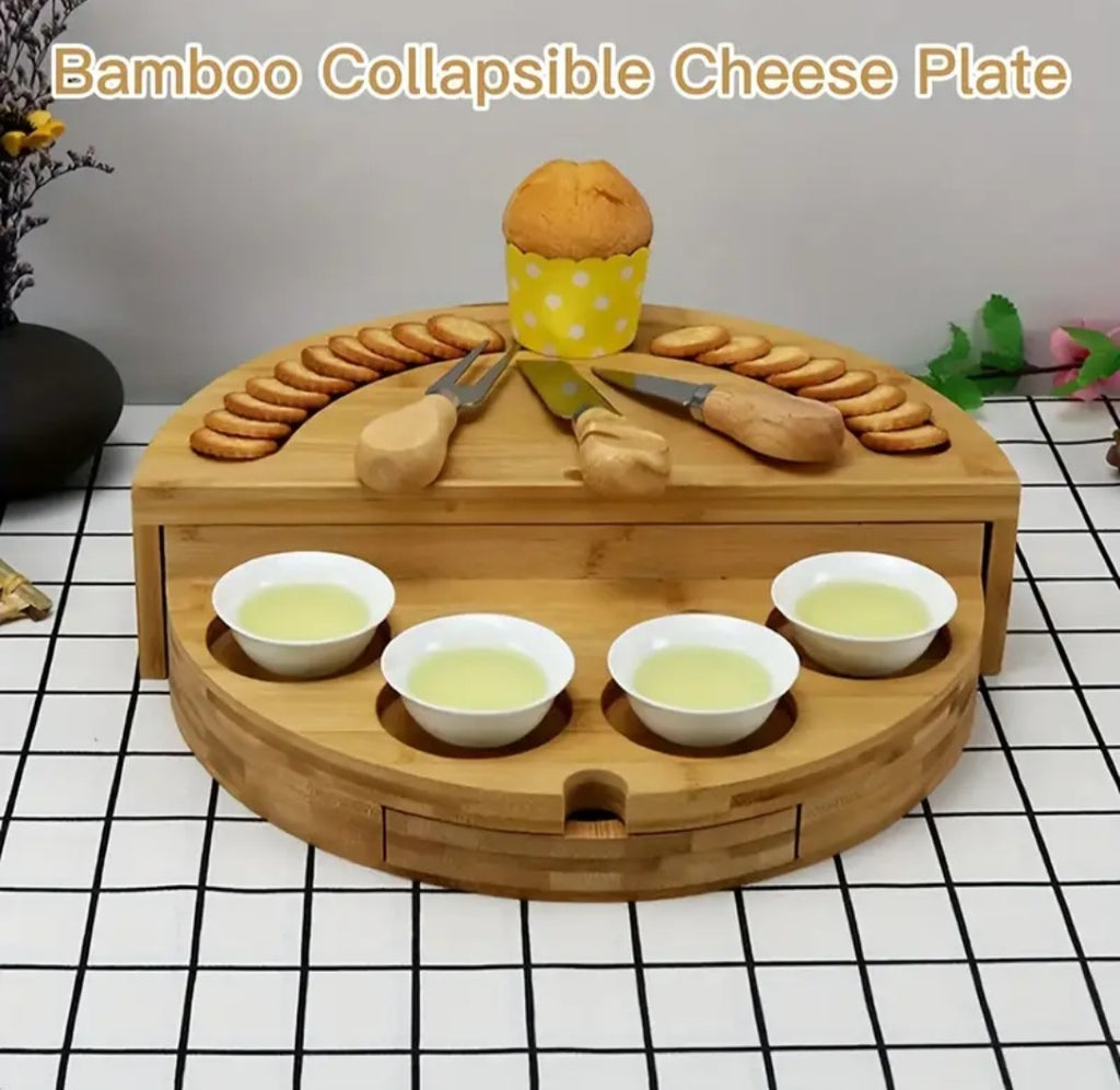 Foldable Bamboo Cheese Board Set with Bowls & Knives