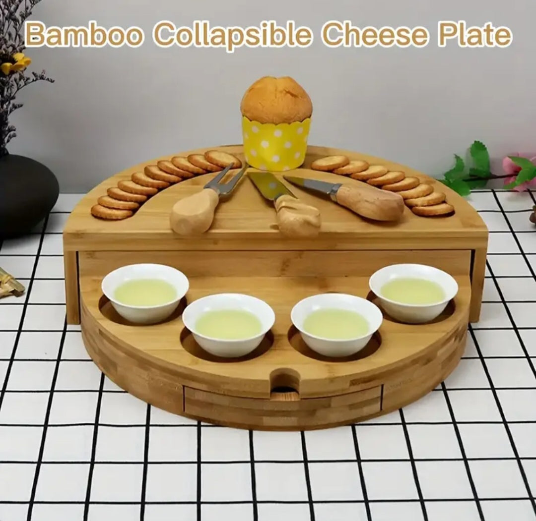 Foldable Bamboo Cheese Board Set with Bowls & Knives