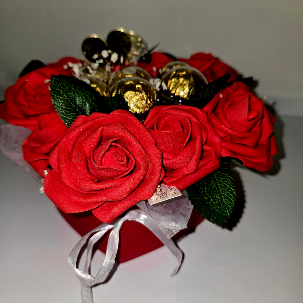 Handmade Heart Gift Box with Eternal Roses & Ferrero Rocher – Valentine’s Day