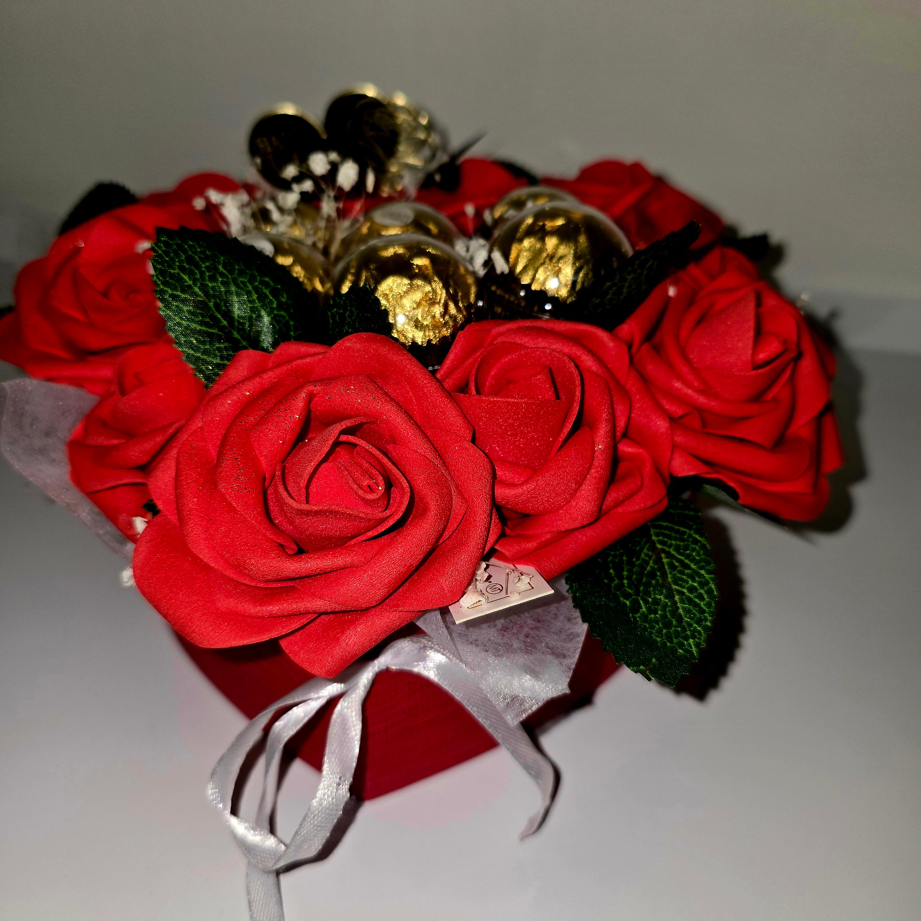 Handmade Heart Gift Box with Eternal Roses & Ferrero Rocher – Valentine’s Day
