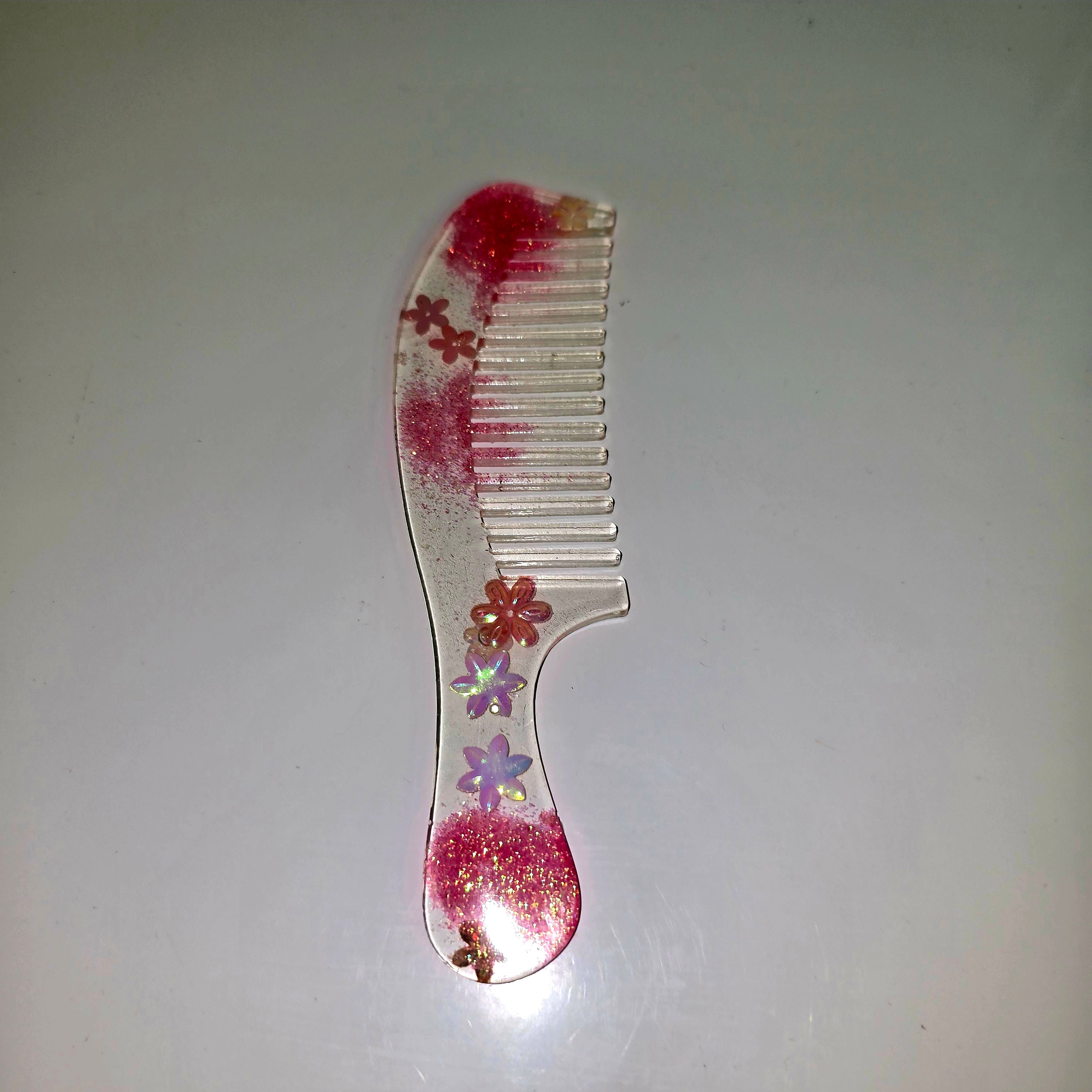 Handmade Epoxy Resin Hair Comb – Unique Floral & Color Designs