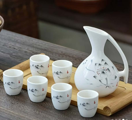 Ceramic Wine & Liquor Set with Decanter – 7 Pieces