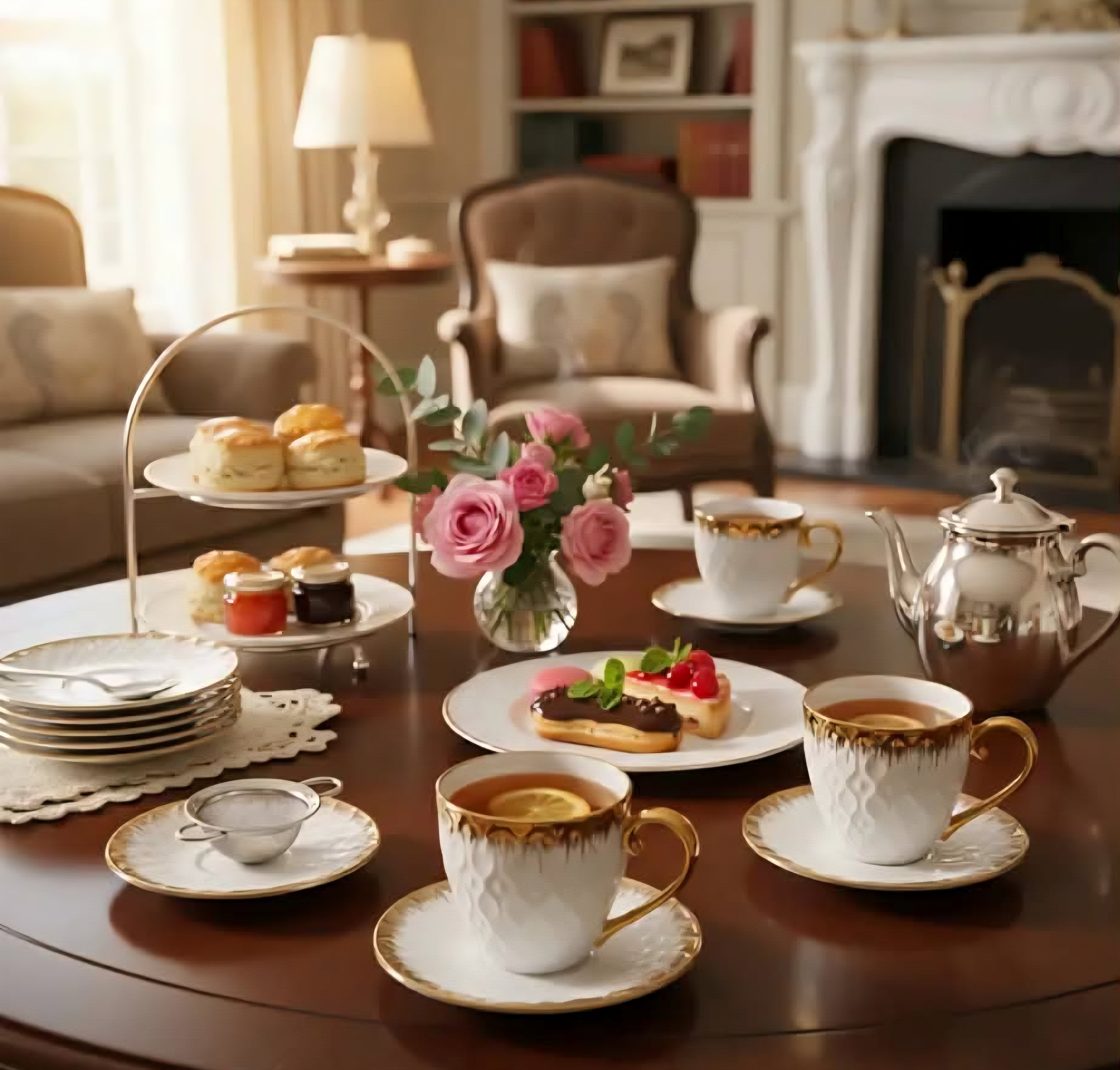 Luxury Porcelain Coffee Set – 6 Elegant Cups with Gold Accents