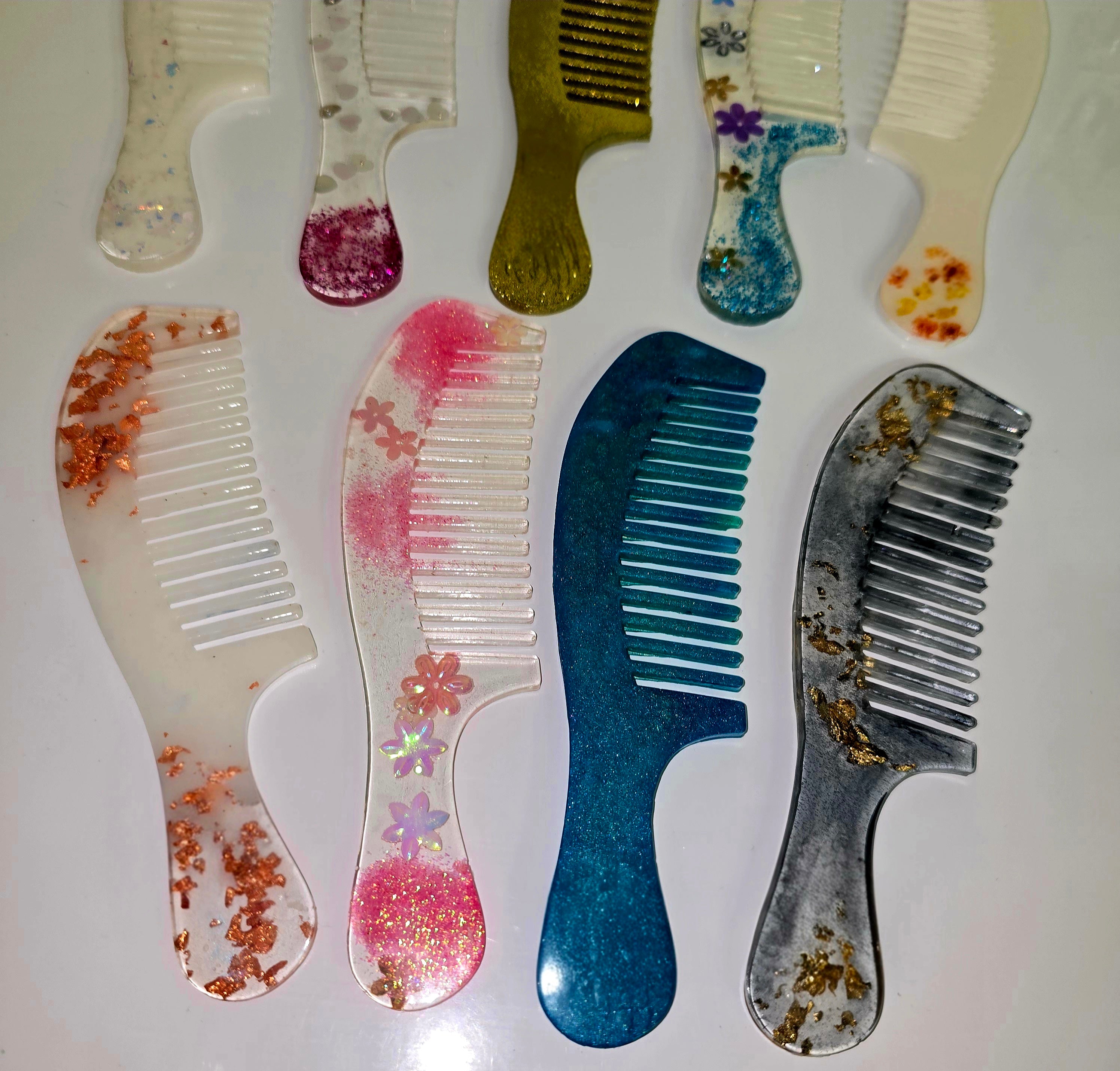 Handmade Epoxy Resin Hair Comb – Unique Floral & Color Designs