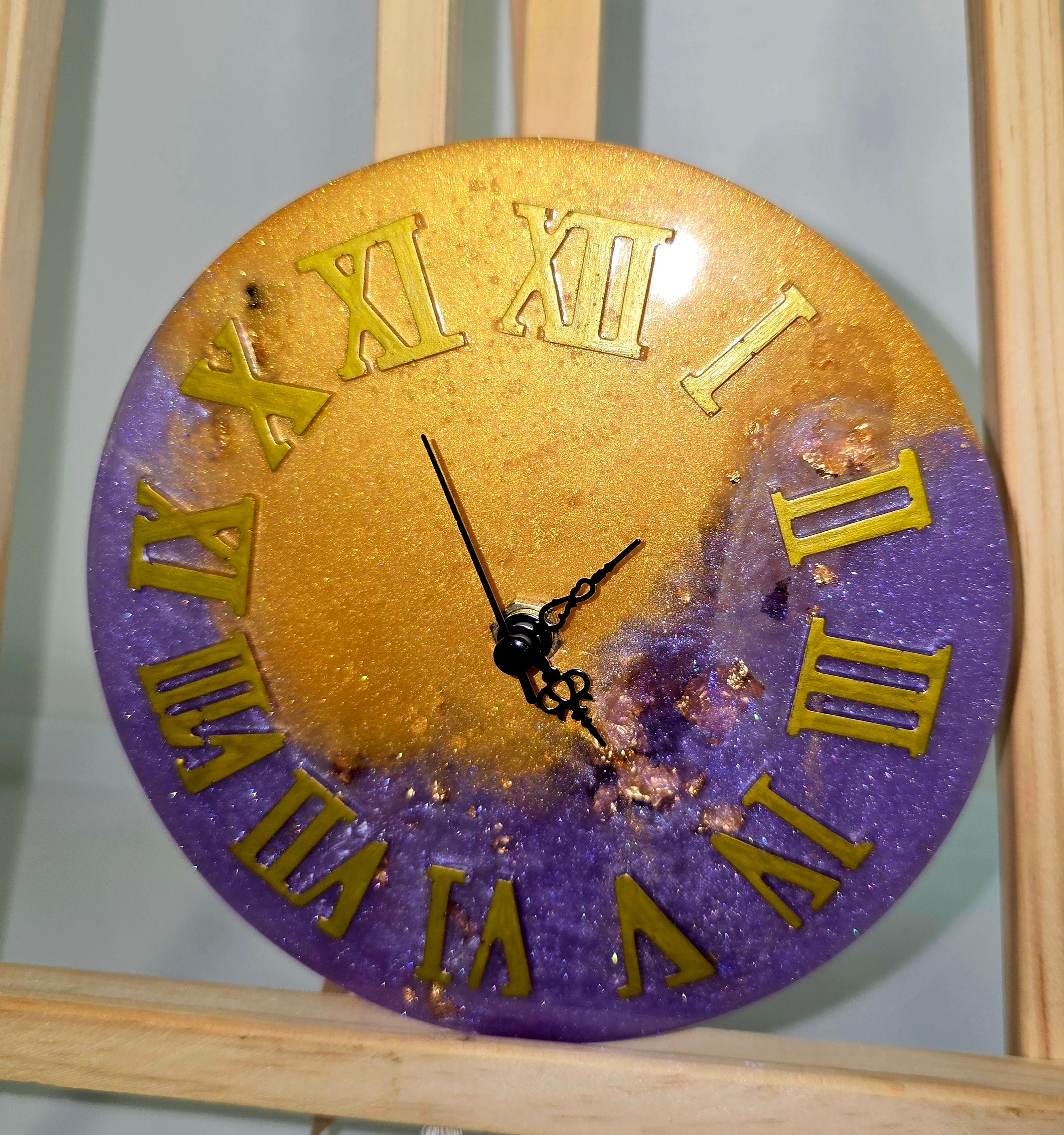 Handmade Epoxy Resin Wall Clock with Roman Numerals        15 cm.