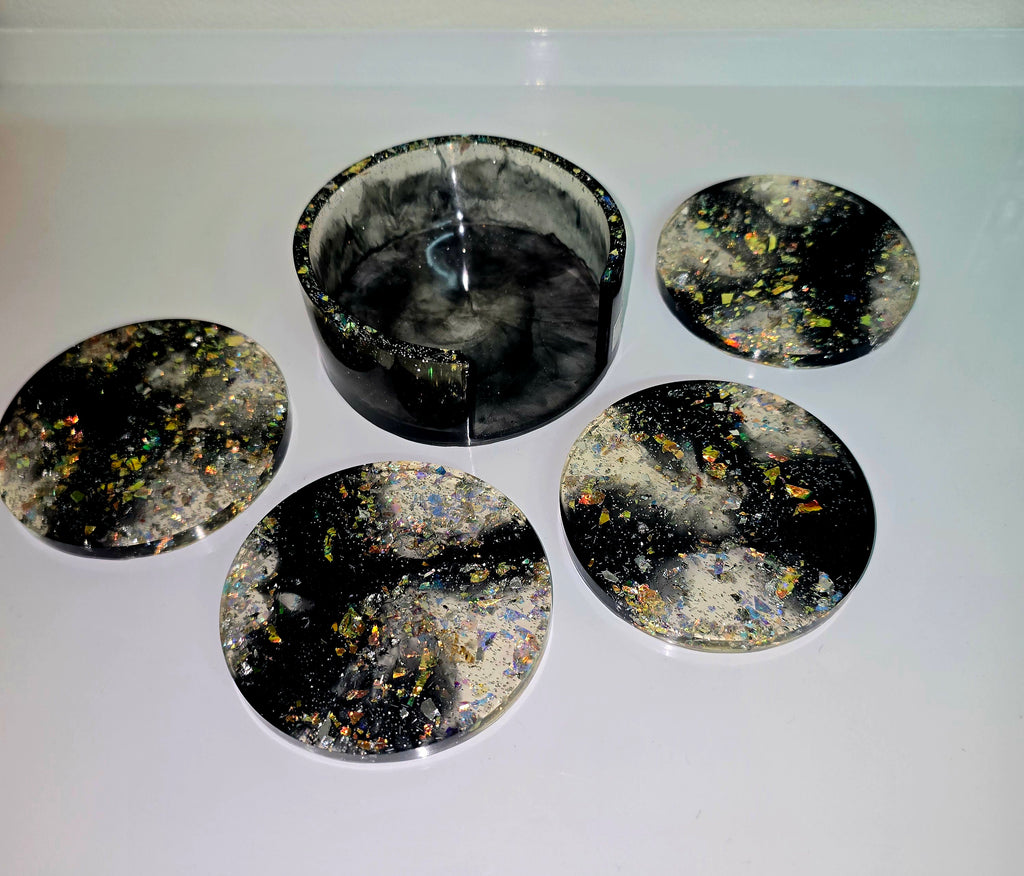 Handmade Resin Coaster Set with Storage Box – 10 cm Round Coasters