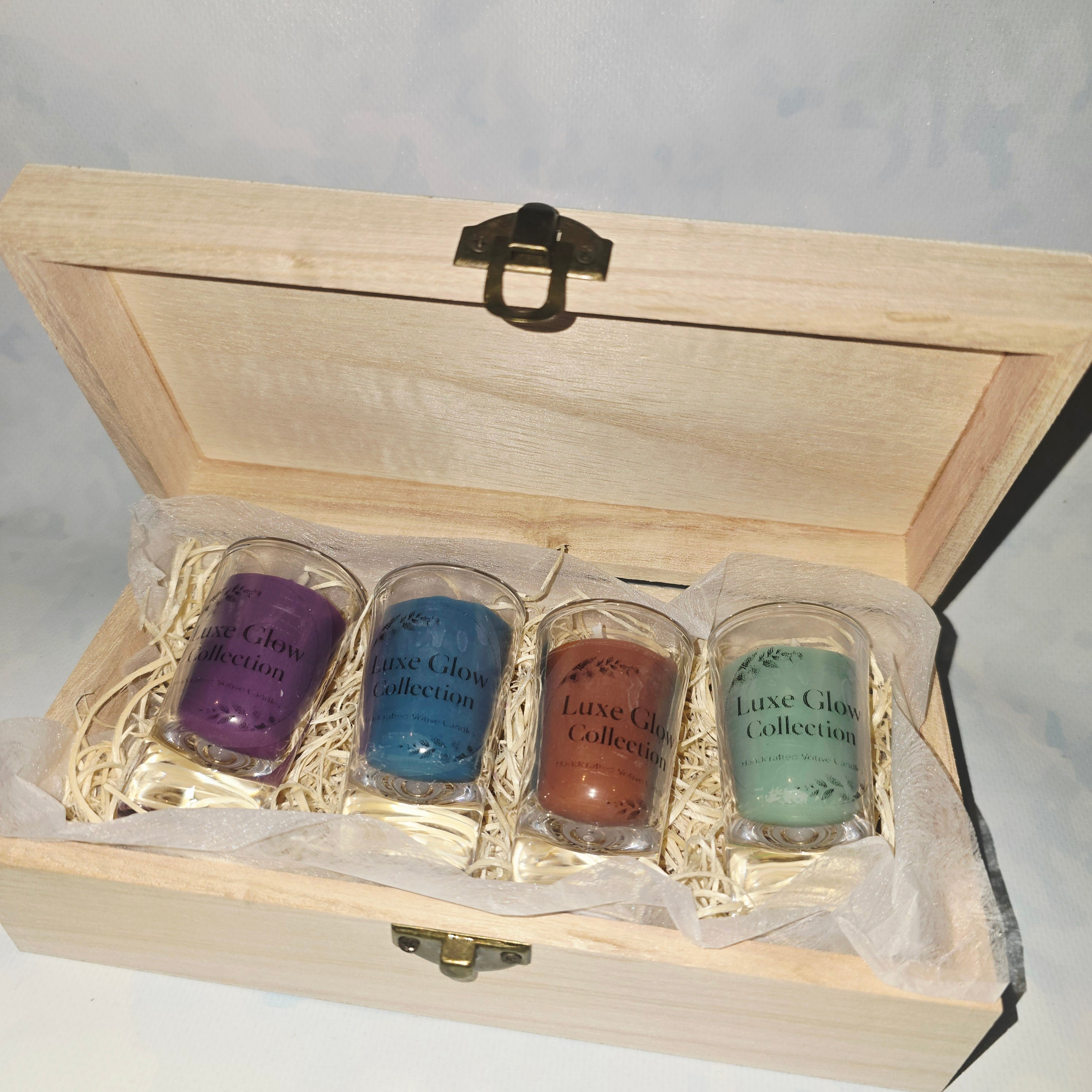 Luxury Handmade Candle Gift Set – Luxe Glow Collection (4 pcs in Wooden Box)