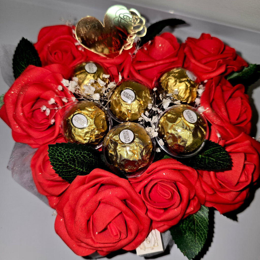 Handmade Heart Gift Box with Eternal Roses & Ferrero Rocher – Valentine’s Day