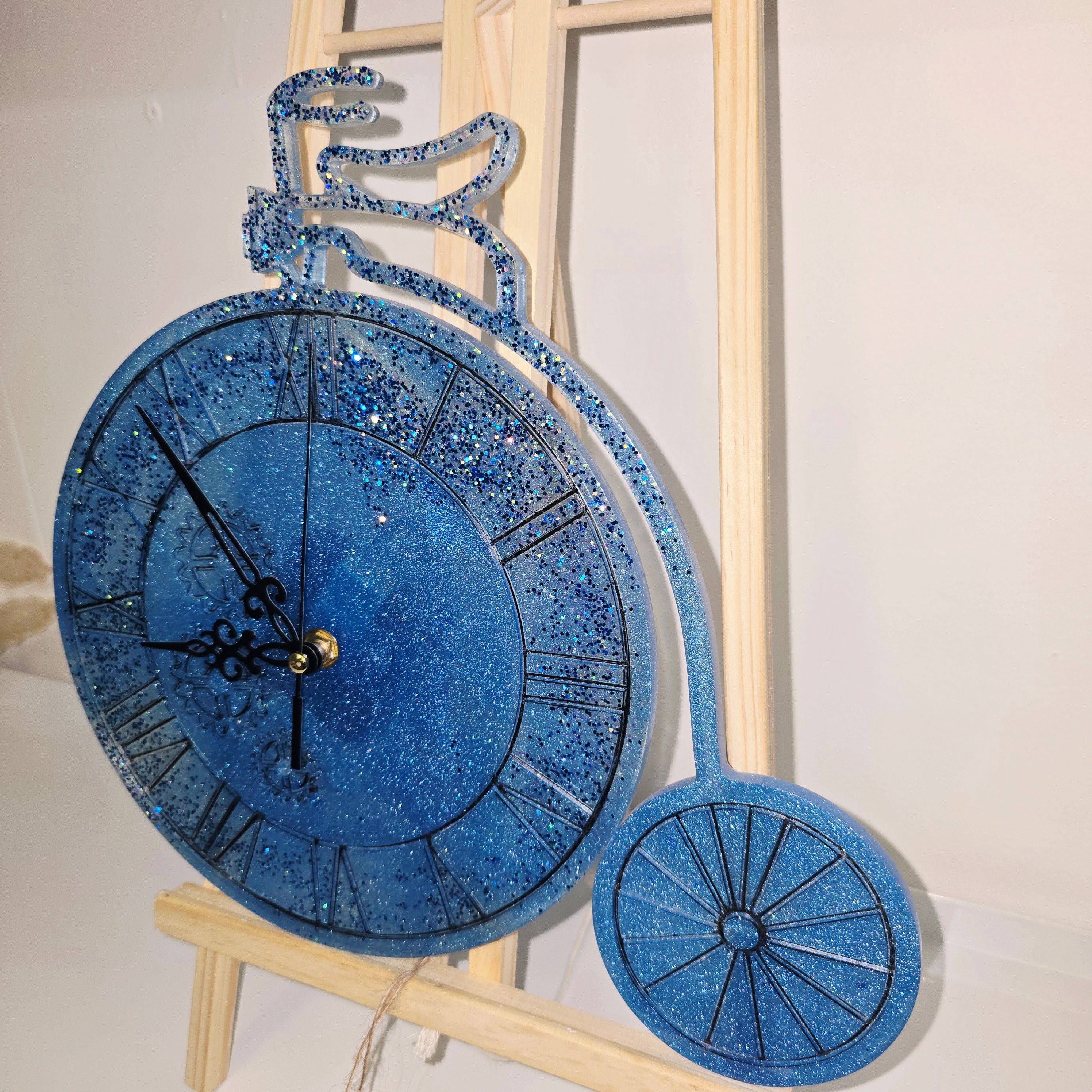 Handmade Epoxy Resin Bicycle Wall Clock – 31 cm (Pink & Blue)