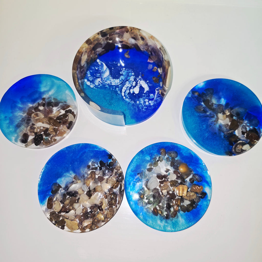 Handmade Resin Coaster Set with Storage Box – 10 cm Round Coasters