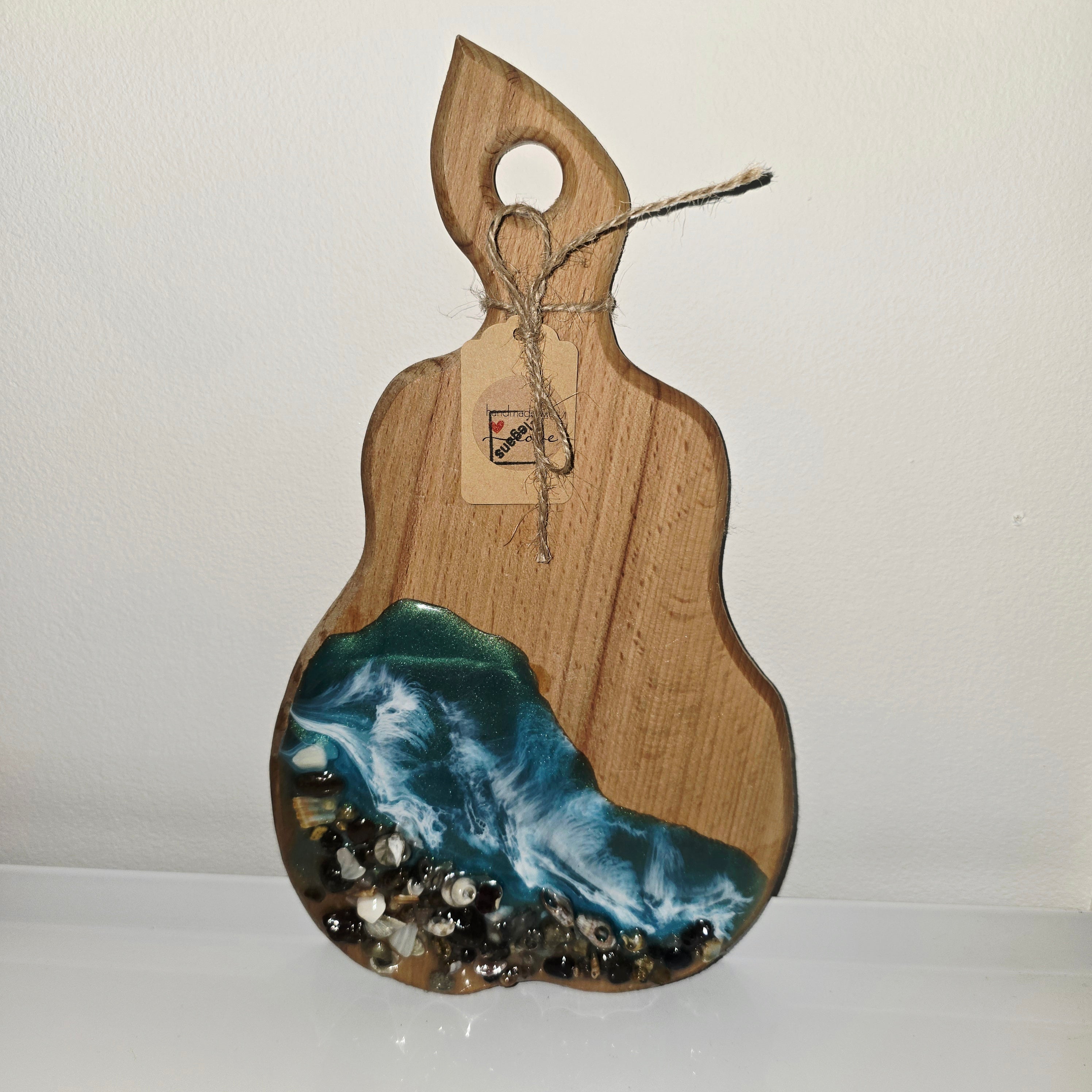 🌊 Handmade Wooden Serving Board with Resin Art – Ocean Style Design (29 × 16 cm)