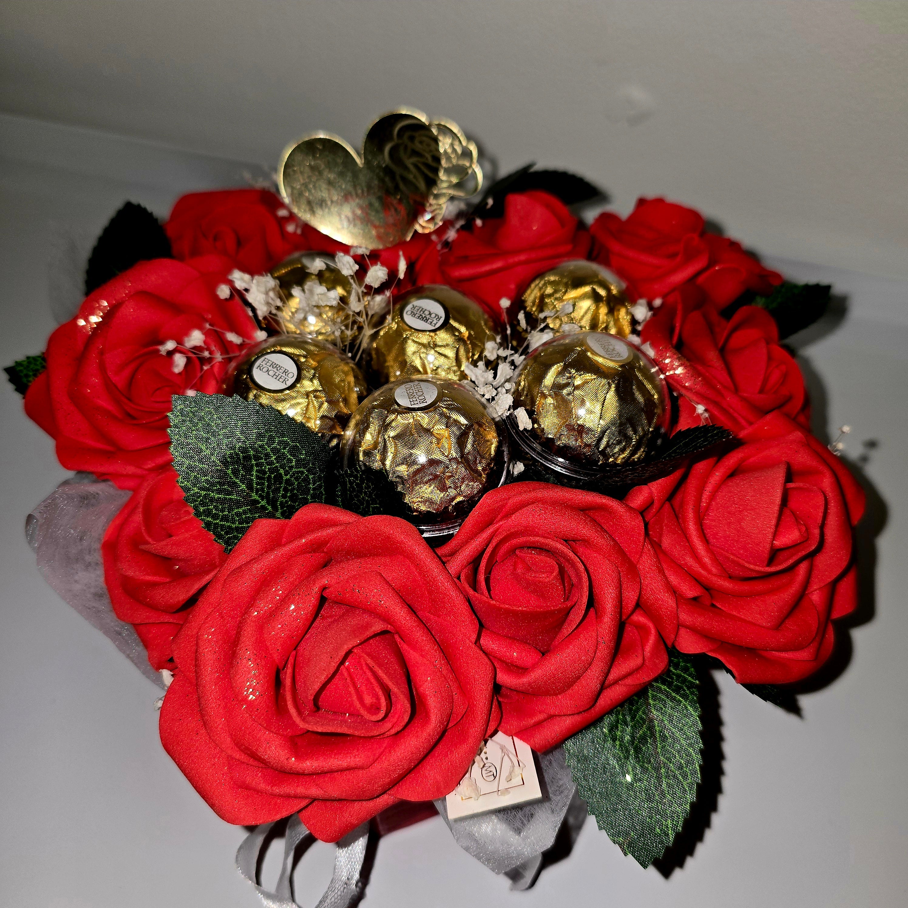 Handmade Heart Gift Box with Eternal Roses & Ferrero Rocher – Valentine’s Day