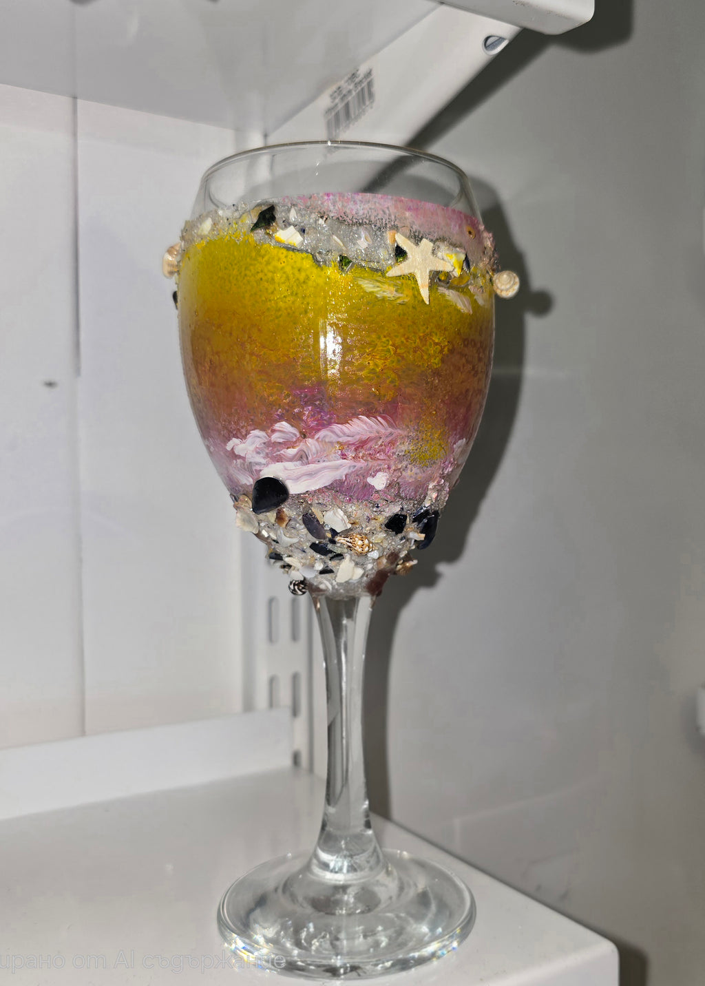 Handmade Wine Glass – Ocean Theme (Pink & Blue)