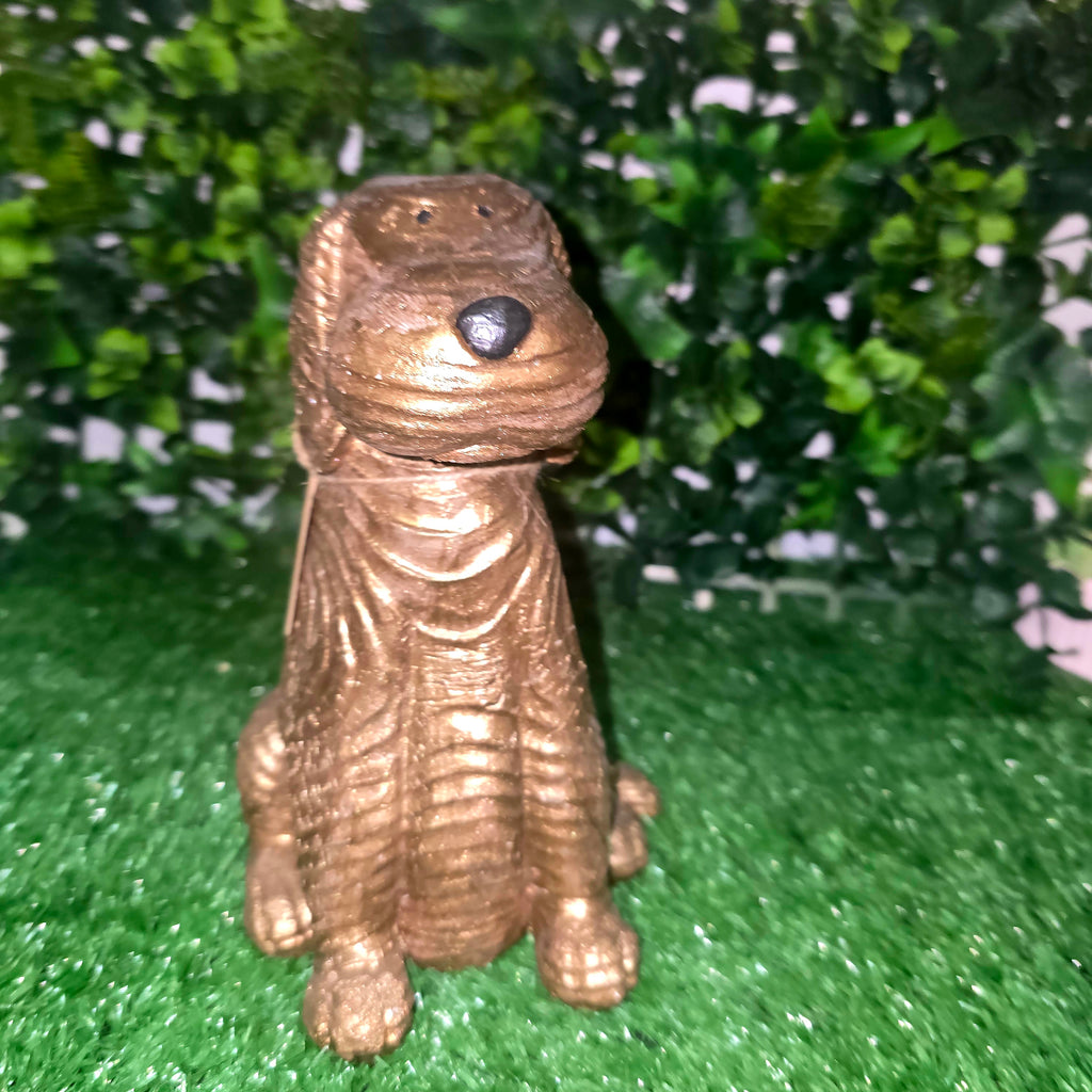 Handmade Cement Dog Sculpture with Wood Effect – Decorative Garden & Home Ornament