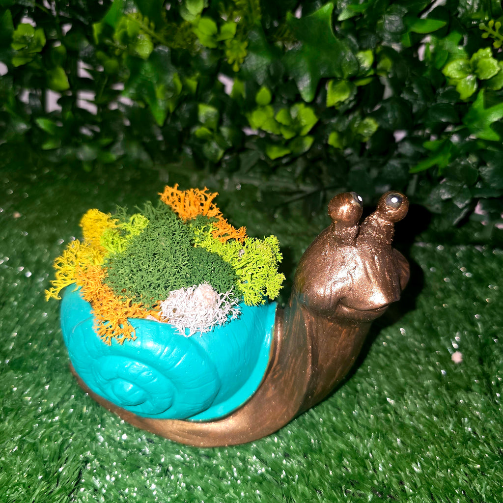 Handmade Cement Snail Planter with Natural Scandinavian Moss