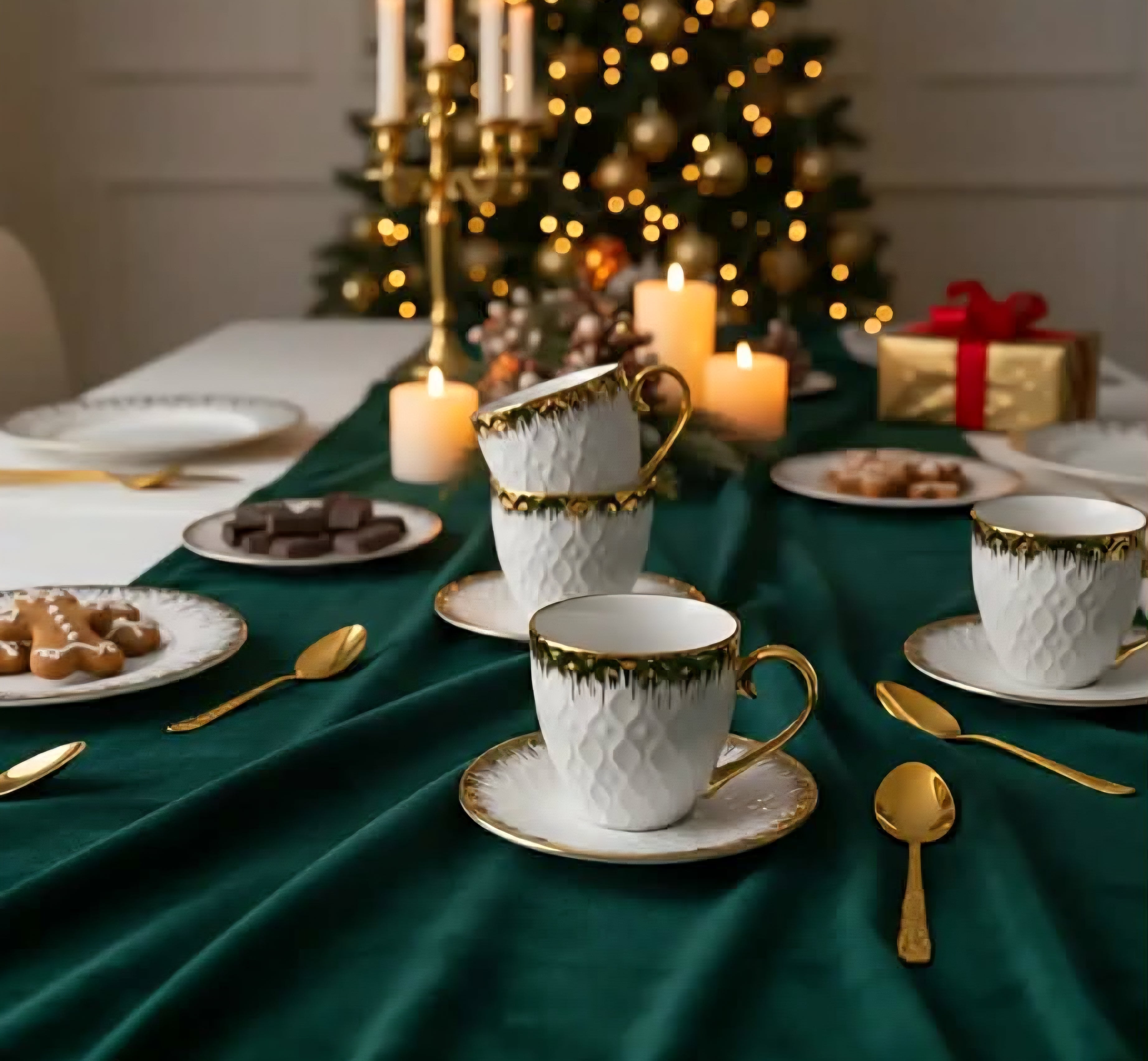 Luxury Porcelain Coffee Set – 6 Elegant Cups with Gold Accents