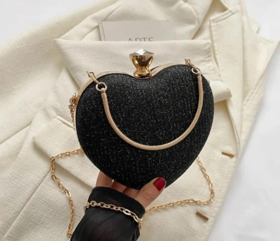 Heart-Shaped Evening Bag with Chain Strap