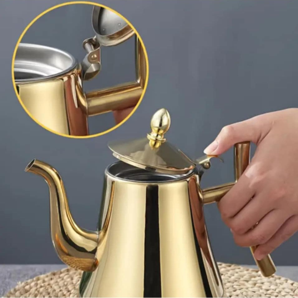 Golden Stainless Steel Kettle – 1.5L Elegant Tea & Coffee Kettle