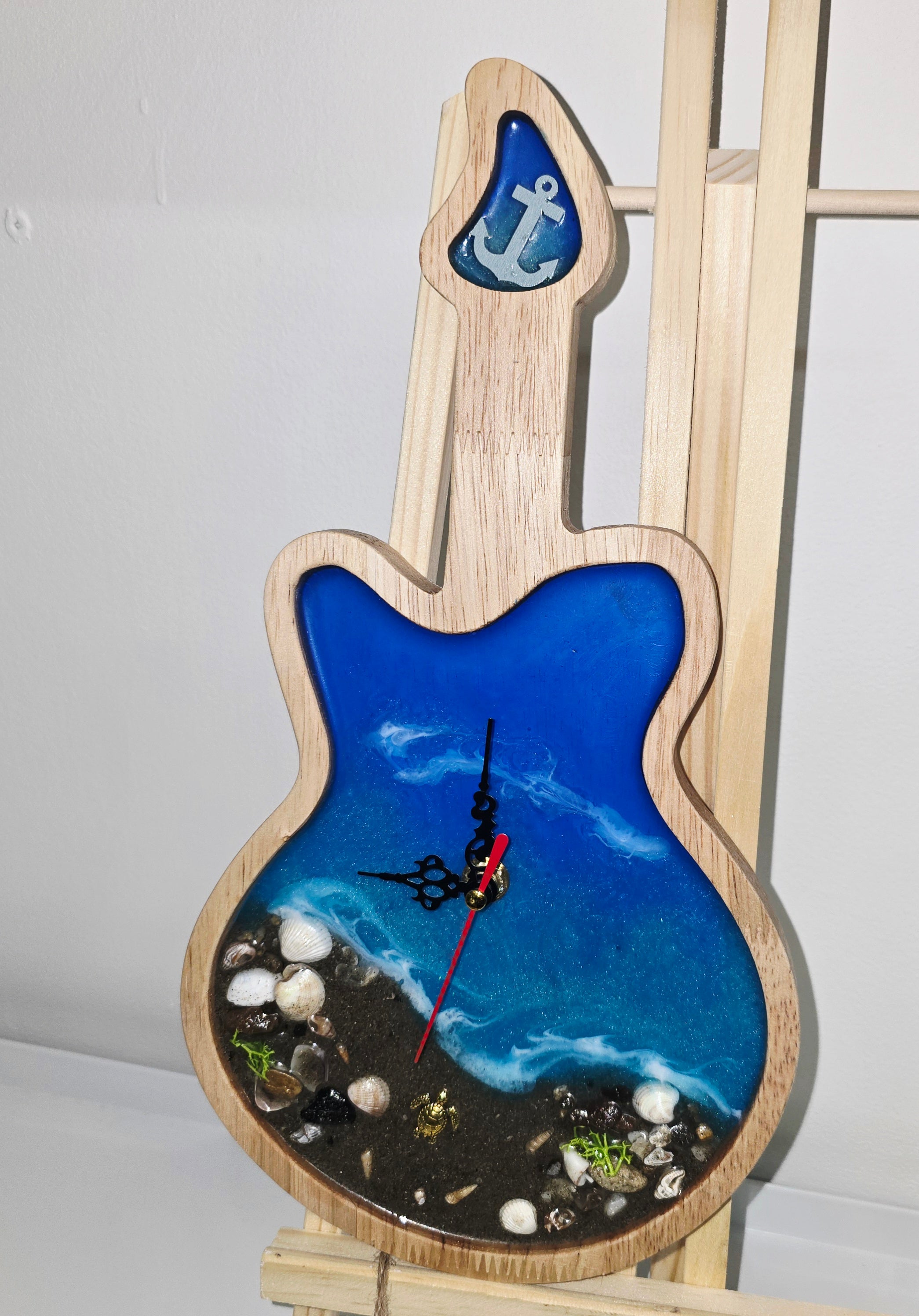Handmade Wooden & Epoxy Resin Wall Clock – Ocean Theme