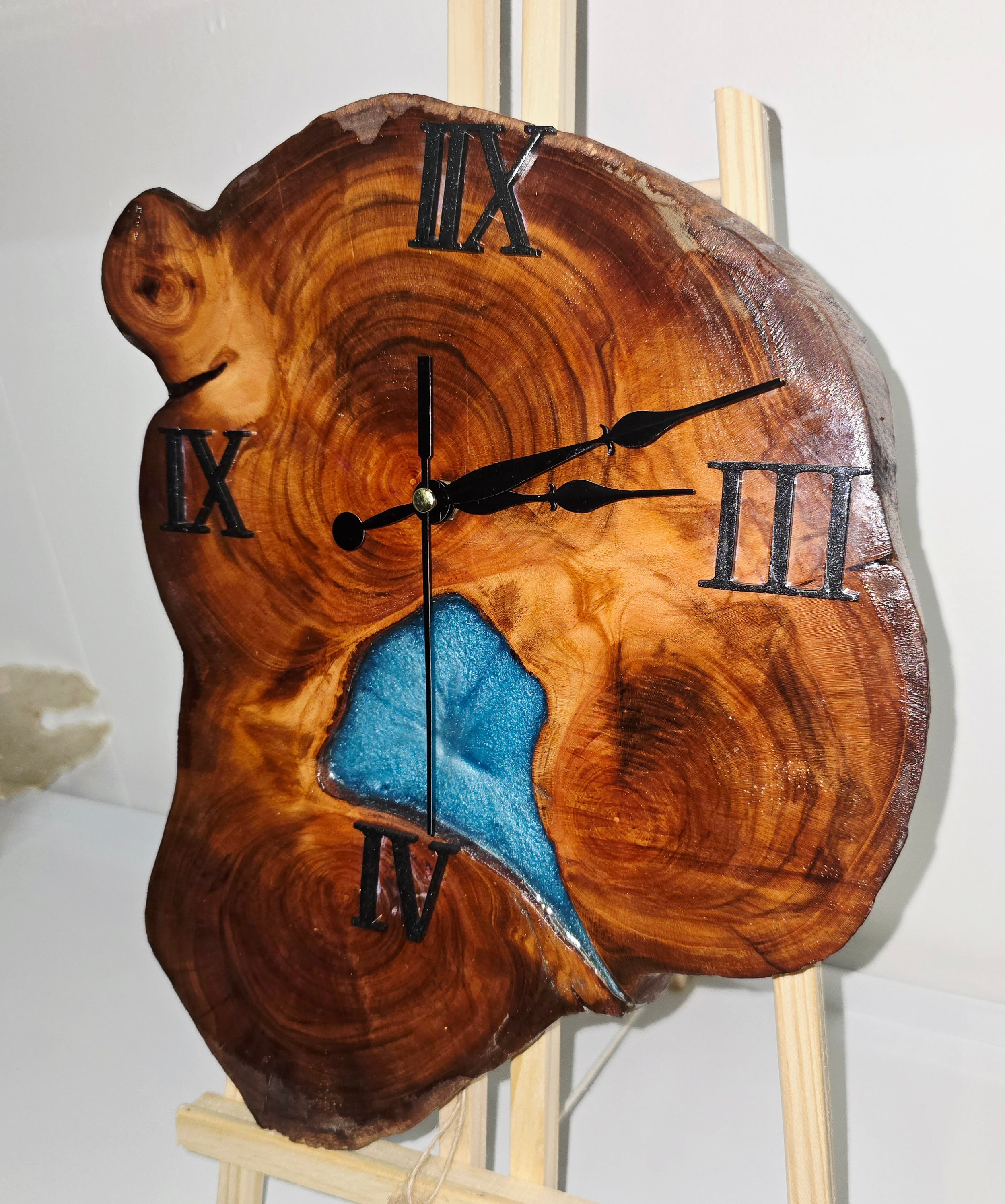 Handmade Wooden & Epoxy Resin Wall Clock – Natural Wood Design