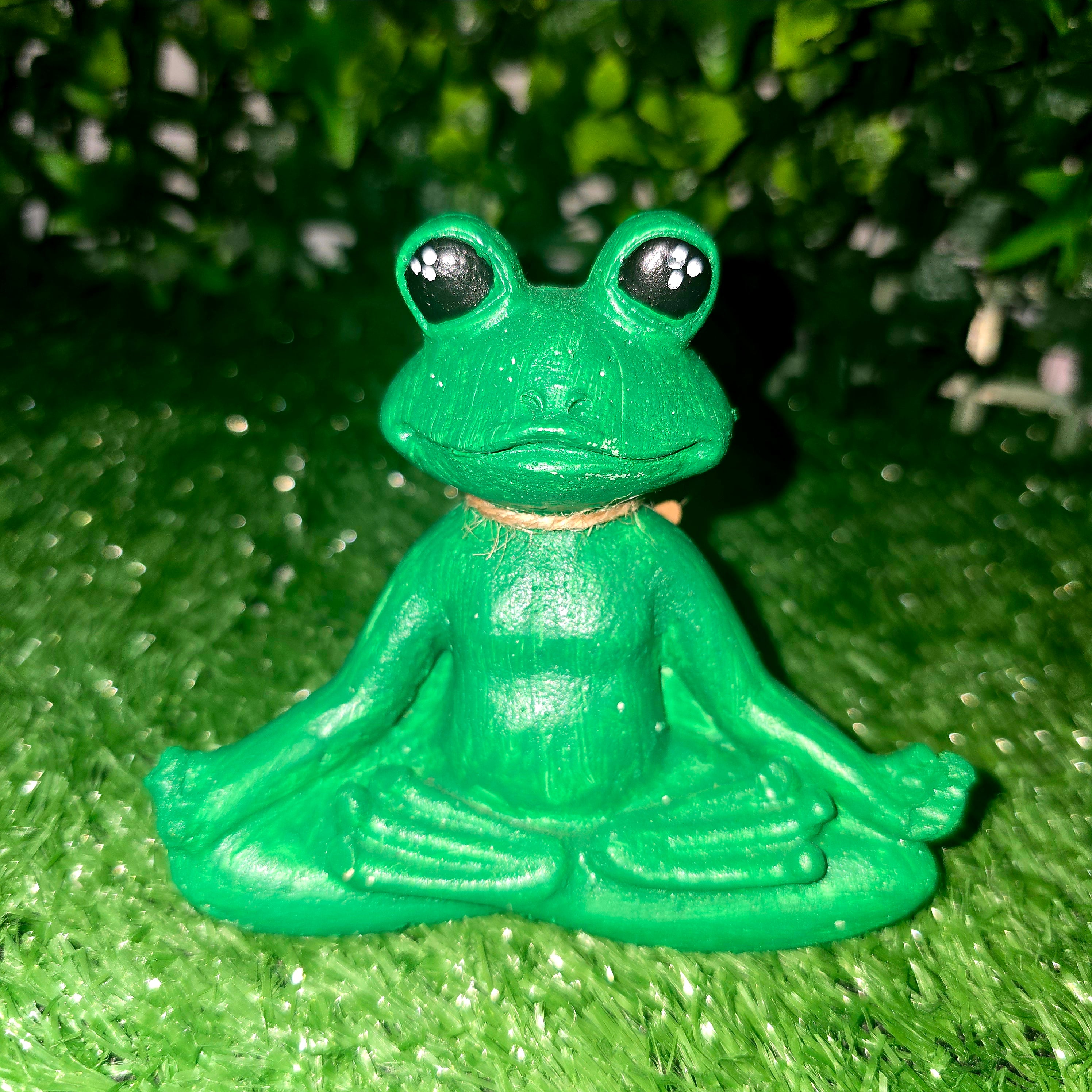 Meditating Frog Figurine – Handmade Cement Zen Garden Decor
