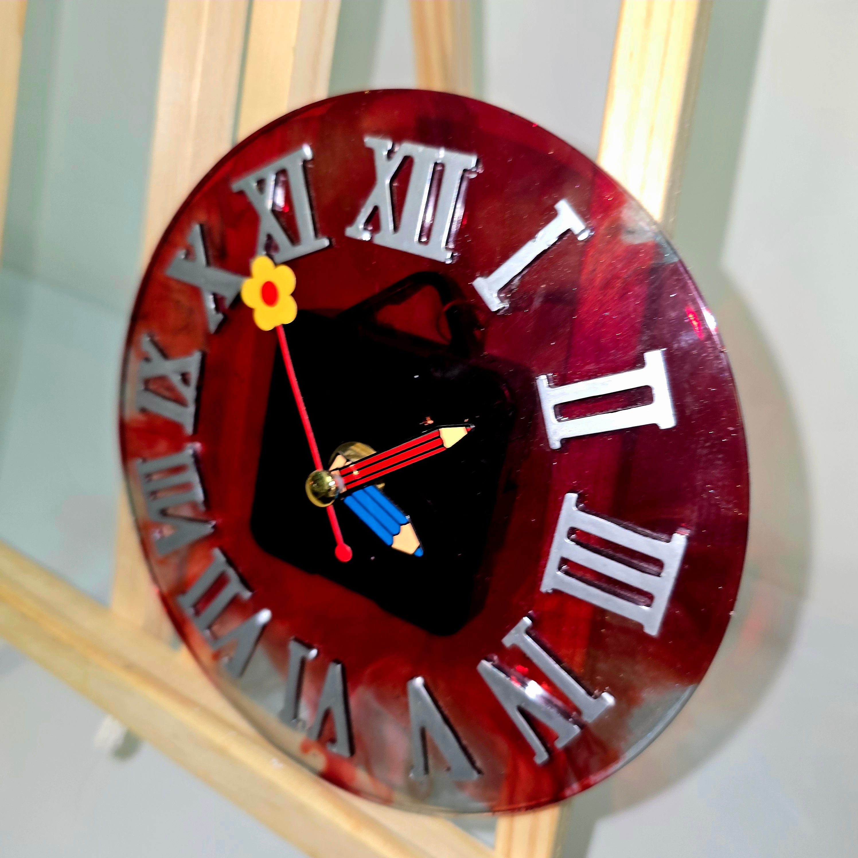 Handmade Epoxy Resin Wall Clock with Roman Numerals 15cm.