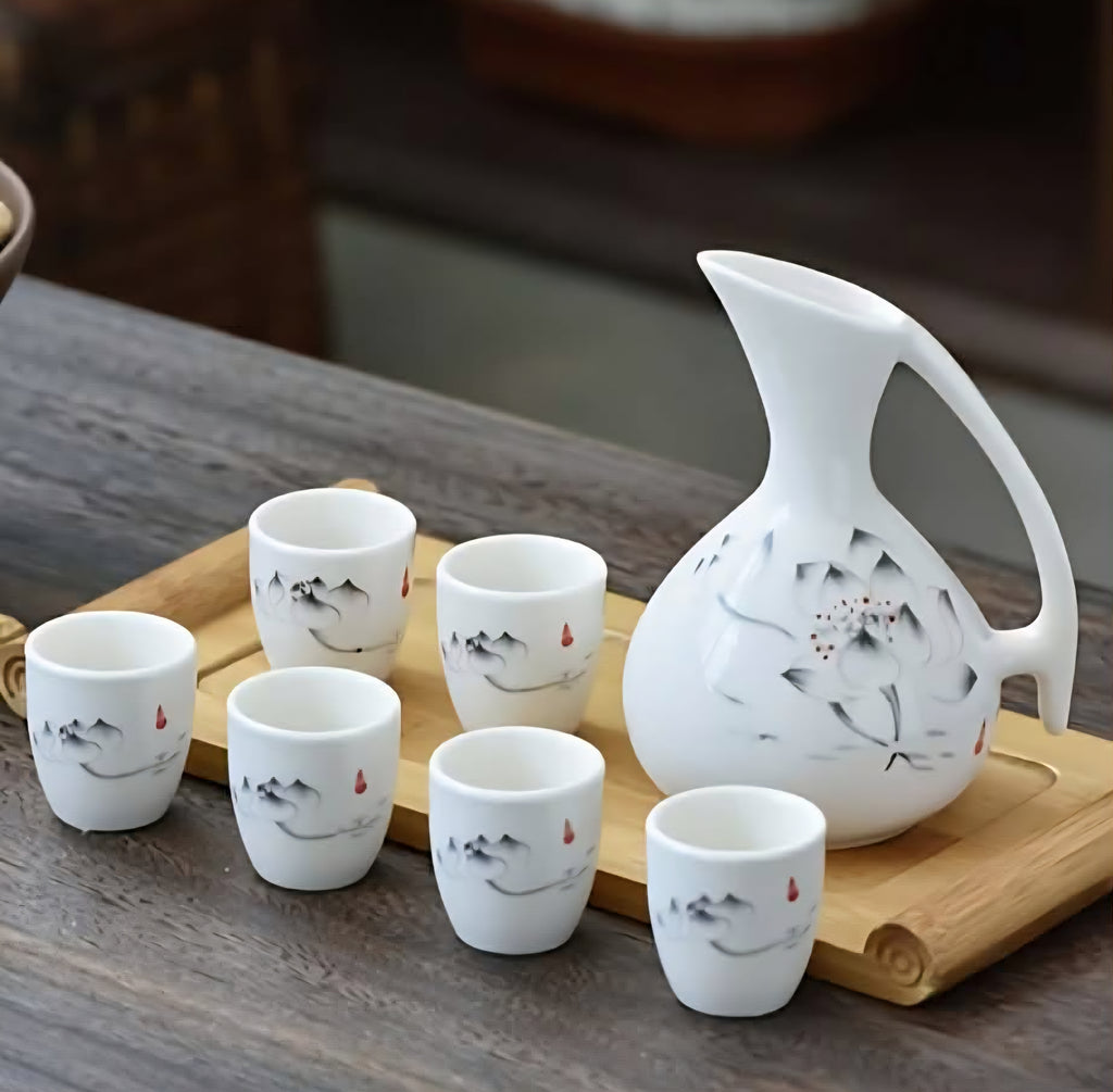 Ceramic Wine & Liquor Set with Decanter – 7 Pieces