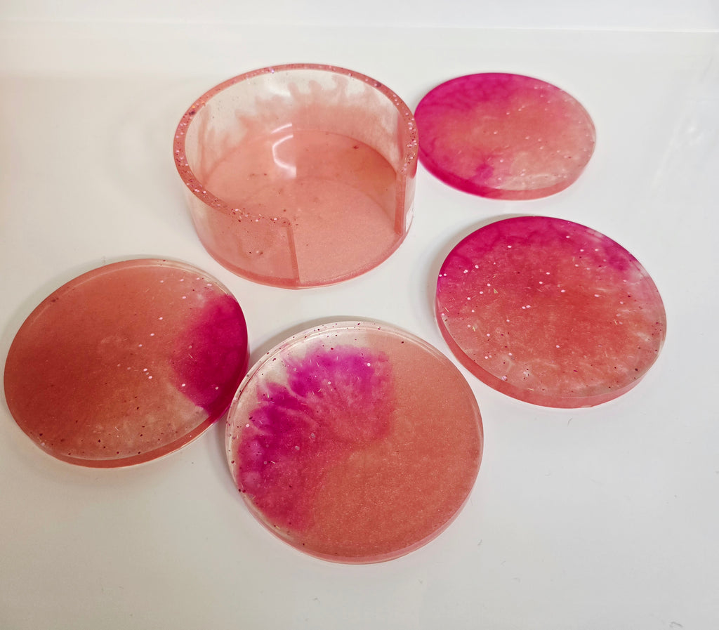 Handmade Resin Coaster Set with Storage Box – 10 cm Round Coasters