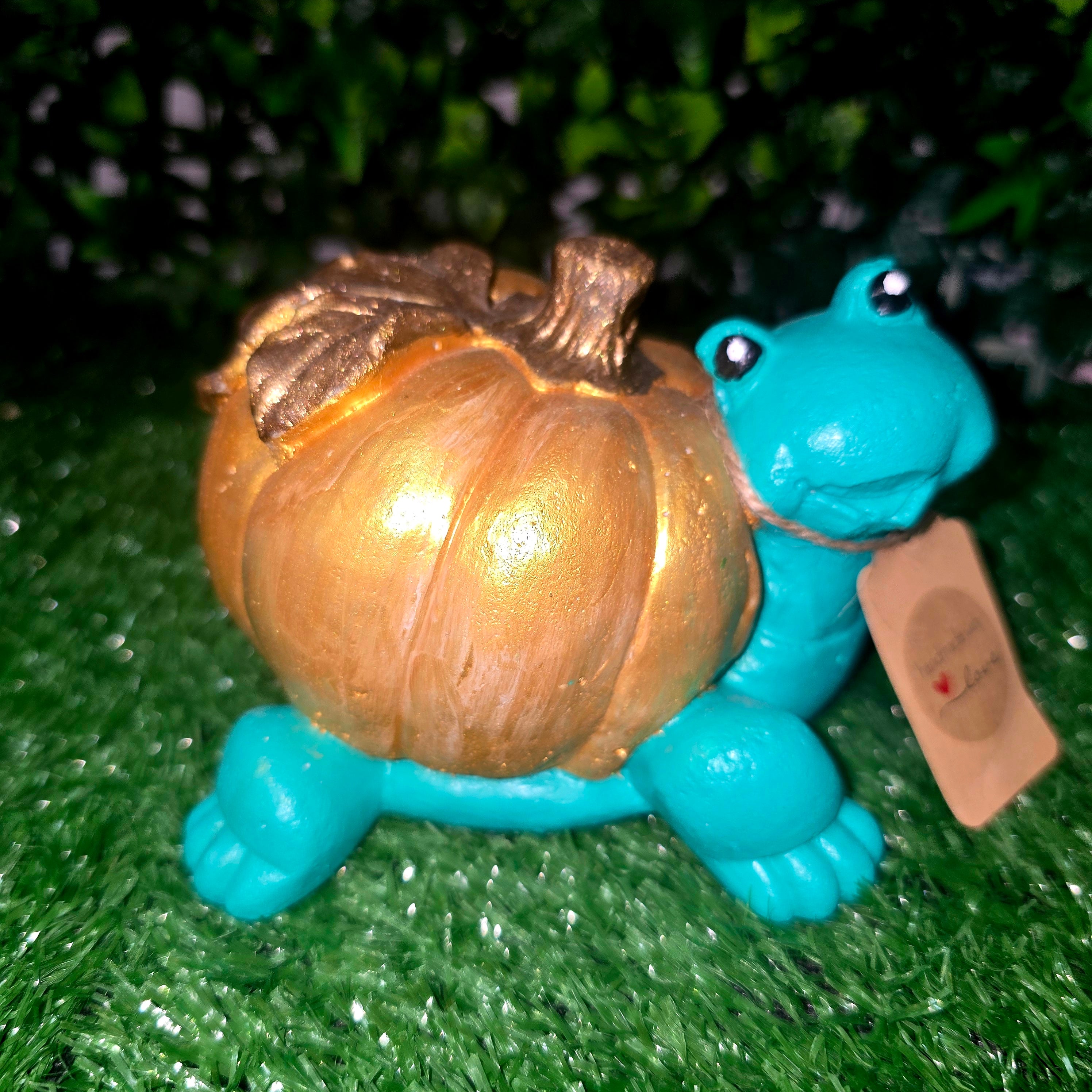 Handmade Cement Turtle with Pumpkin – Decorative Garden & Home Ornament