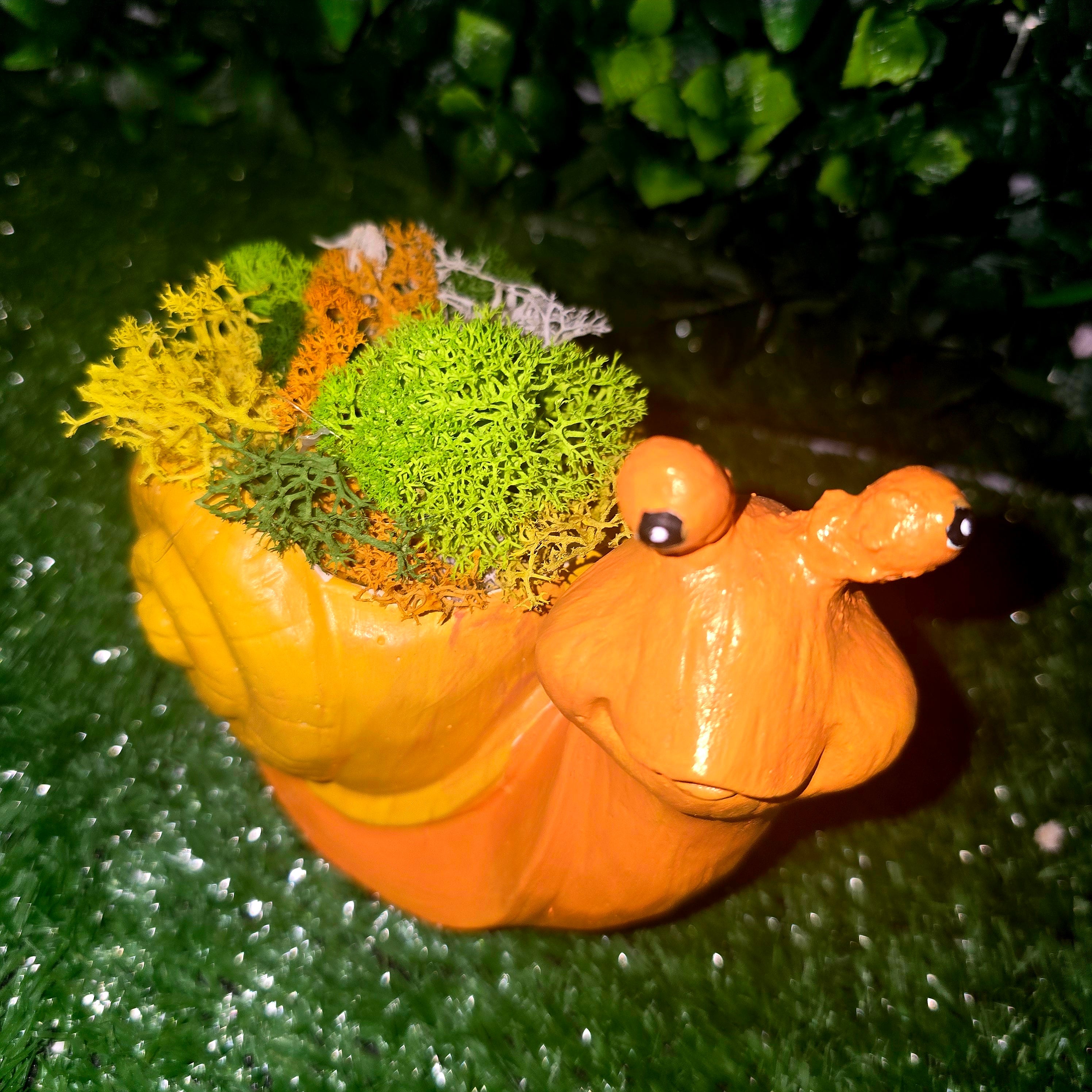 Handmade Cement Snail Planter with Natural Scandinavian Moss