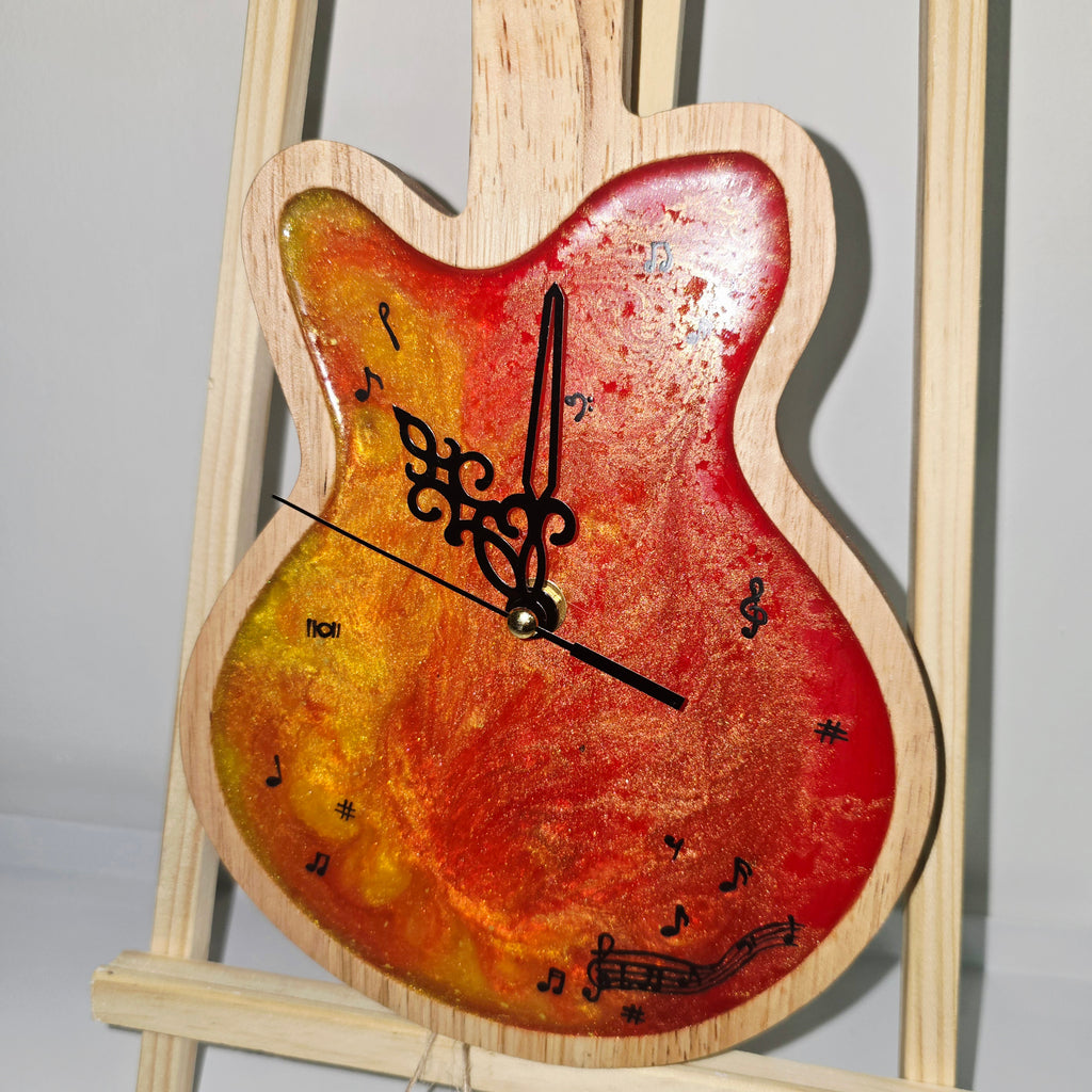 Handmade Wooden & Epoxy Resin Guitar Wall Clock