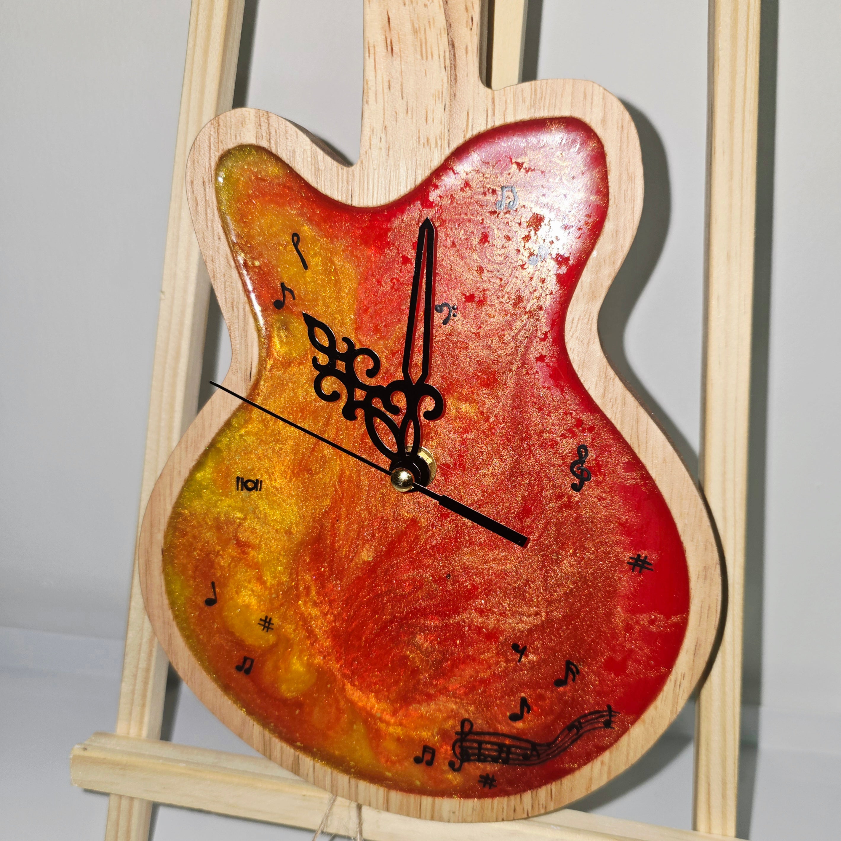 Handmade Wooden & Epoxy Resin Guitar Wall Clock