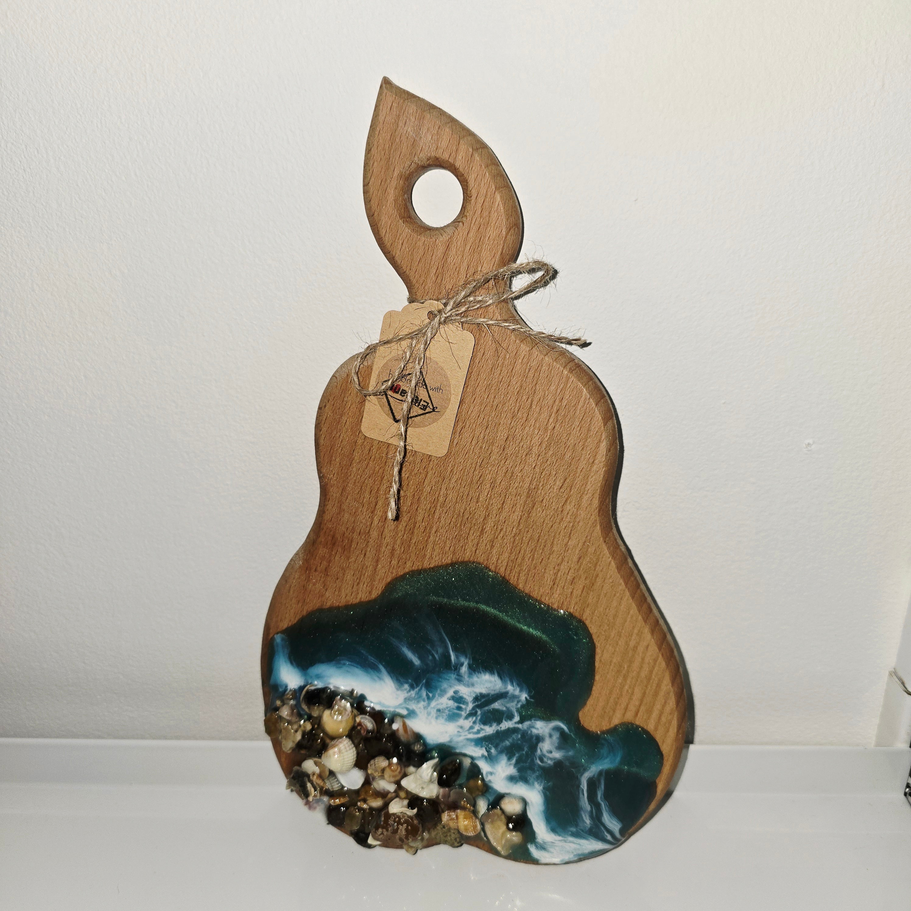 🌊 Handmade Wooden Serving Board with Resin Art – Ocean Style Design (29 × 16 cm)