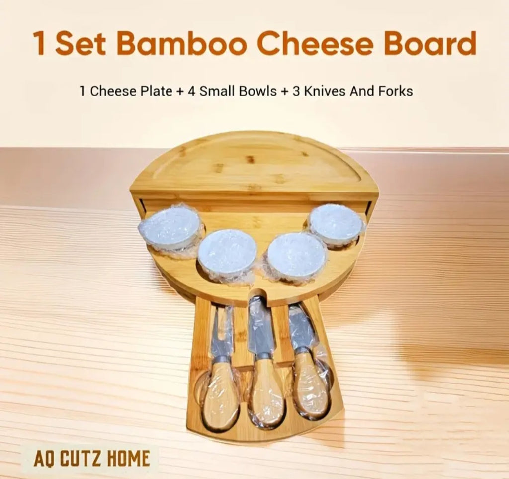 Foldable Bamboo Cheese Board Set with Bowls & Knives