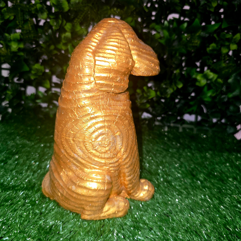 Handmade Cement Dog Sculpture with Wood Effect – Decorative Garden & Home Ornament
