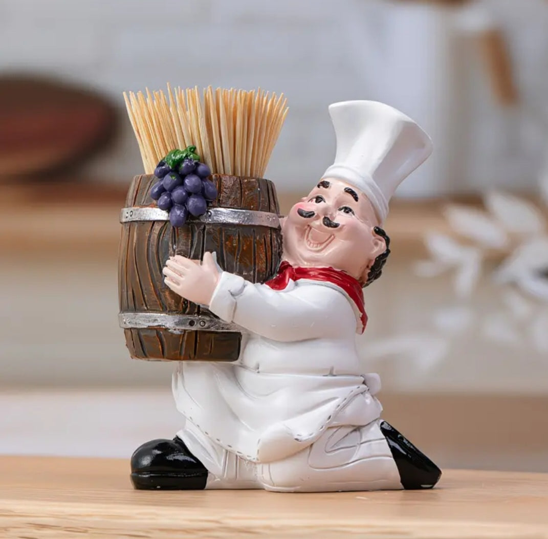 Chef Figurine Toothpick Holder – Resin Kitchen & Table Decor