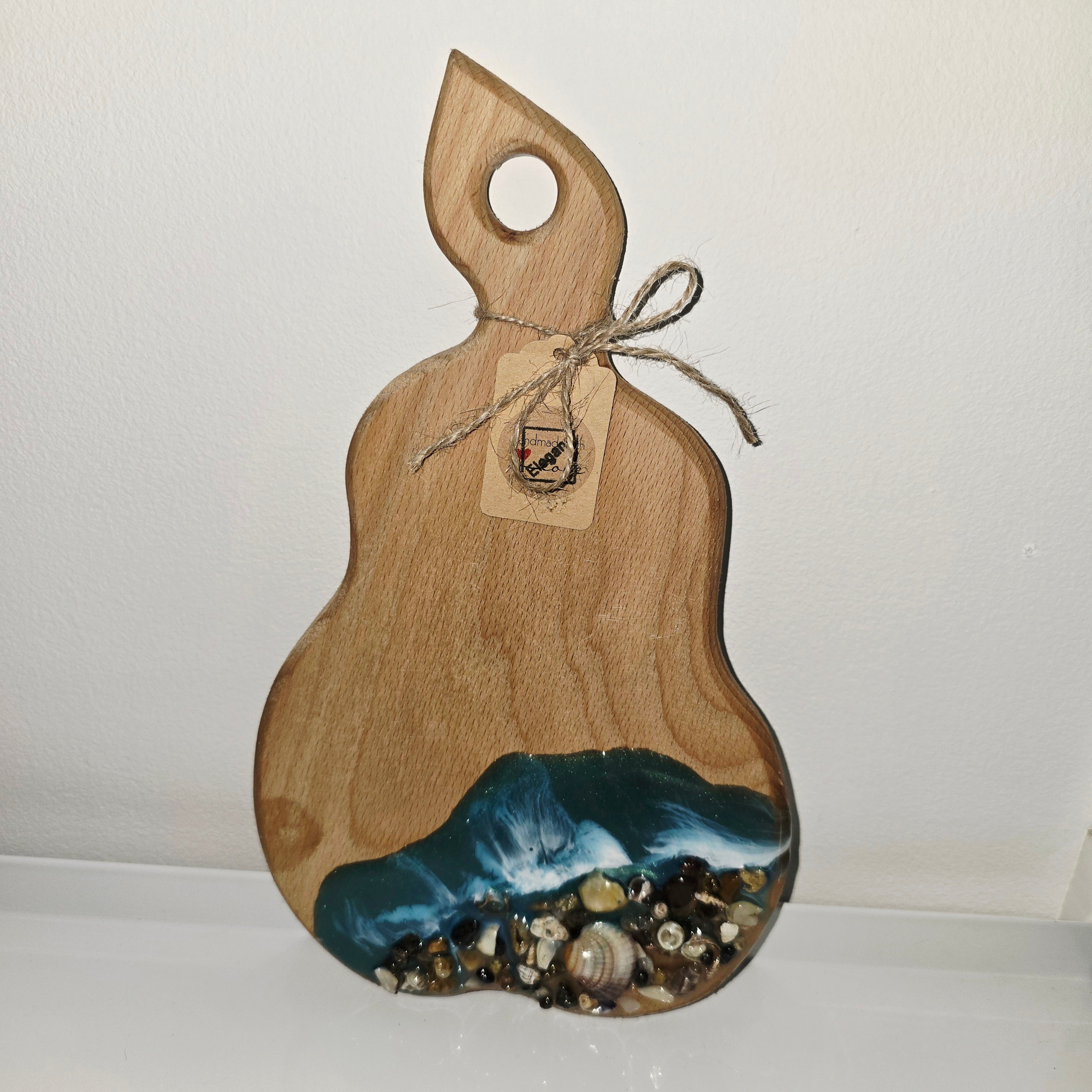 🌊 Handmade Wooden Serving Board with Resin Art – Ocean Style Design (29 × 16 cm)