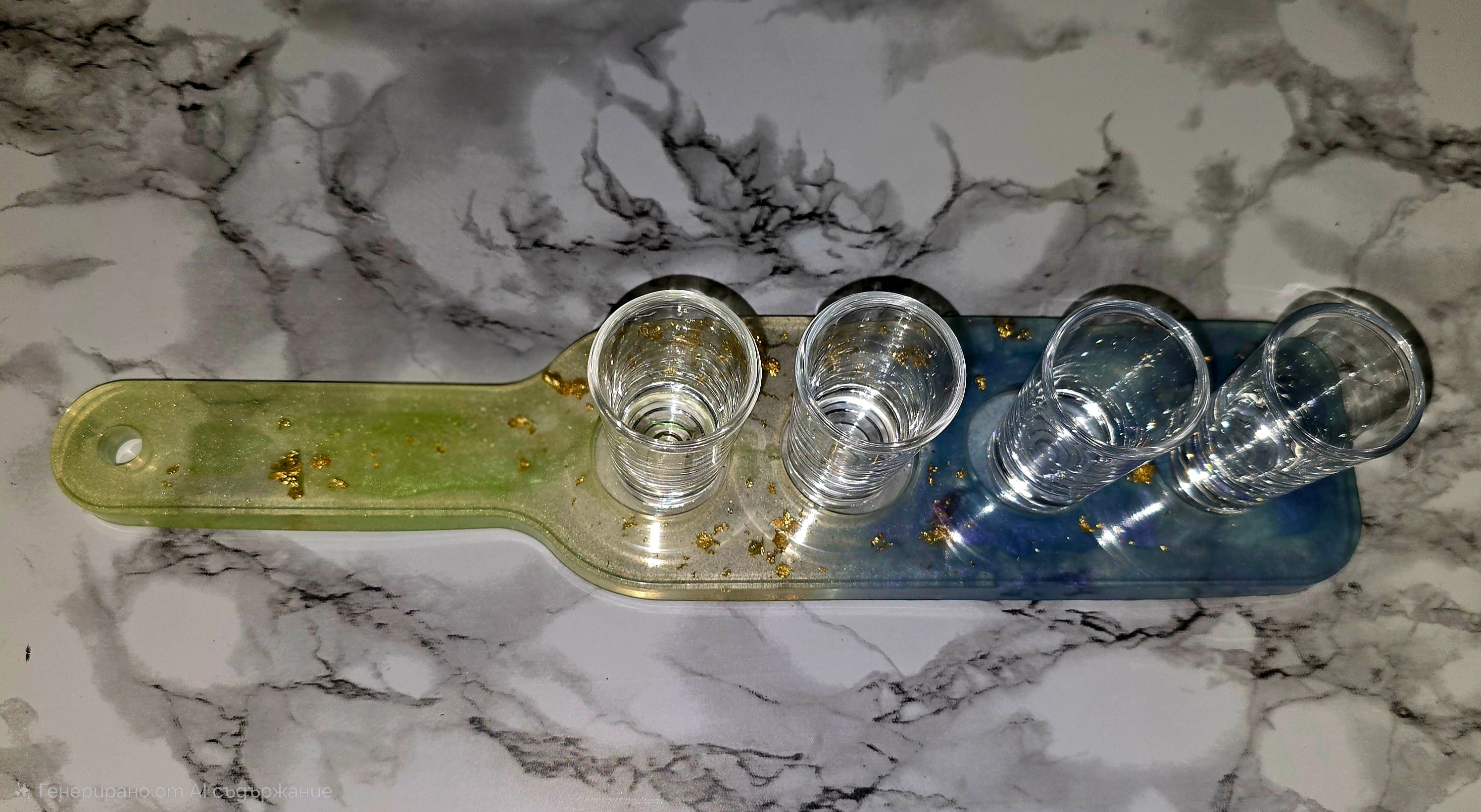 Handmade Epoxy Resin Shot Glass Holder with 4 Glass Shot Glasses – 34 cm