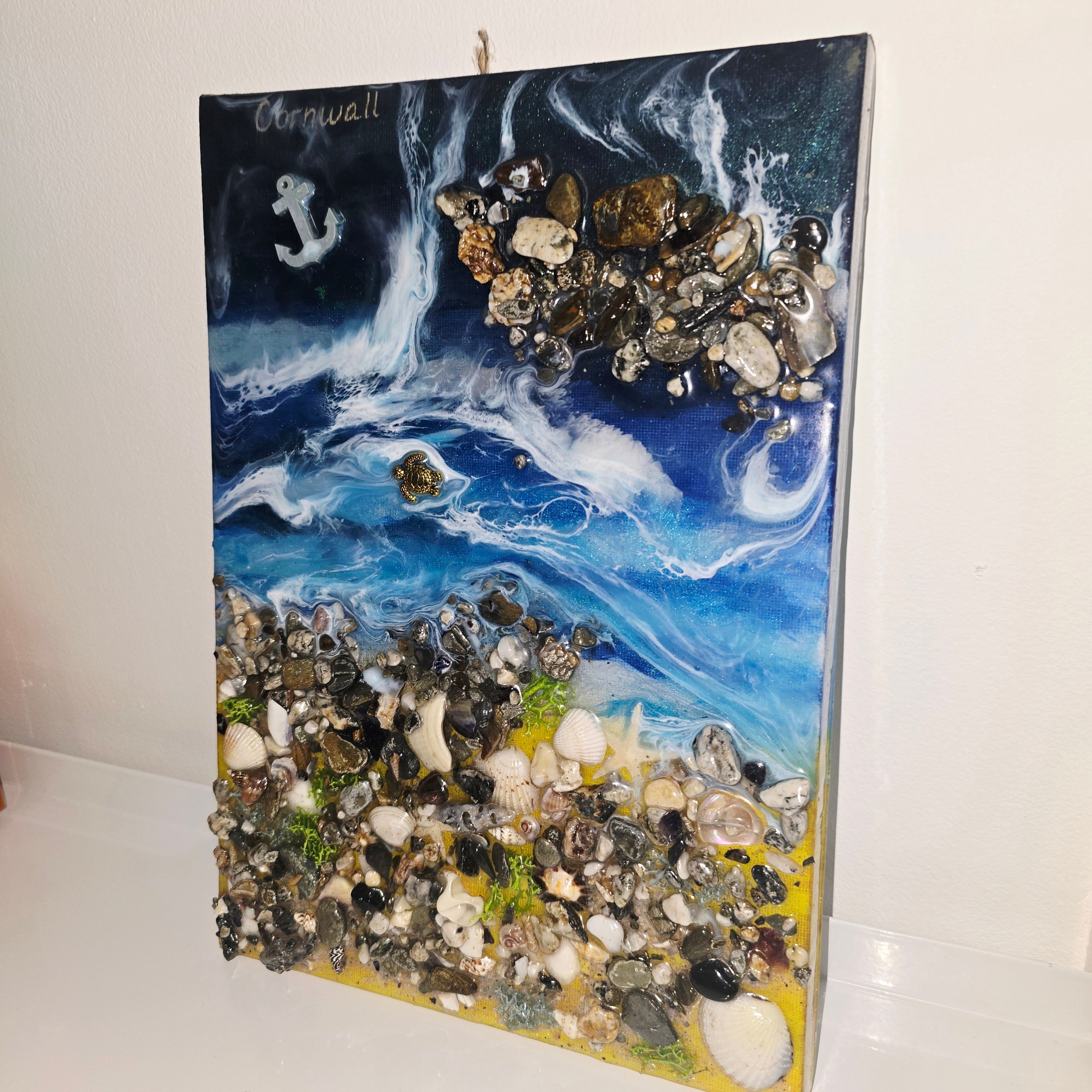 “Cornwall Shore” – Handmade Epoxy Resin Seascape Art