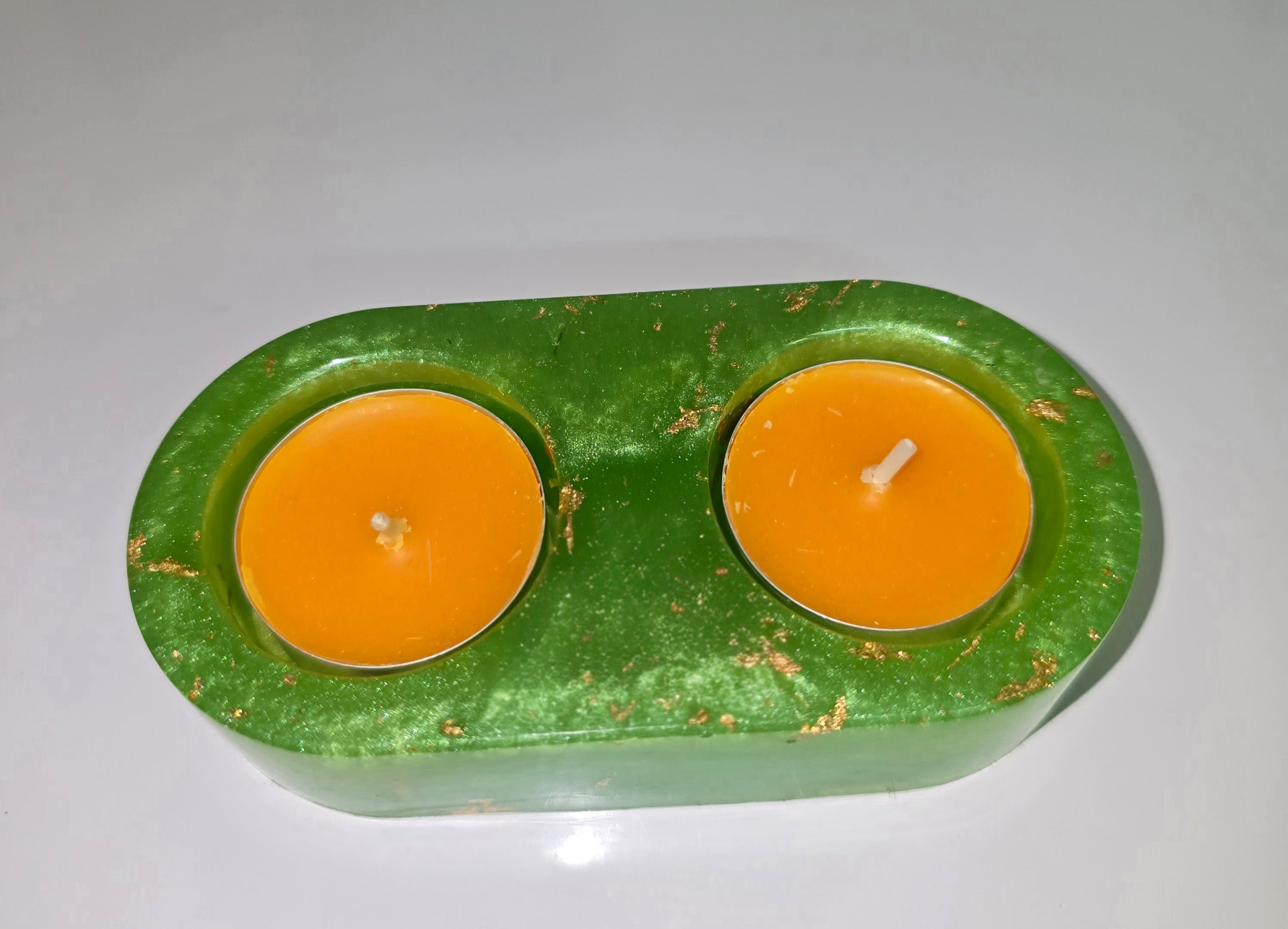 Handmade Double Resin Tealight Holder – Oval Decorative Candle Stand (12 x 6 cm)