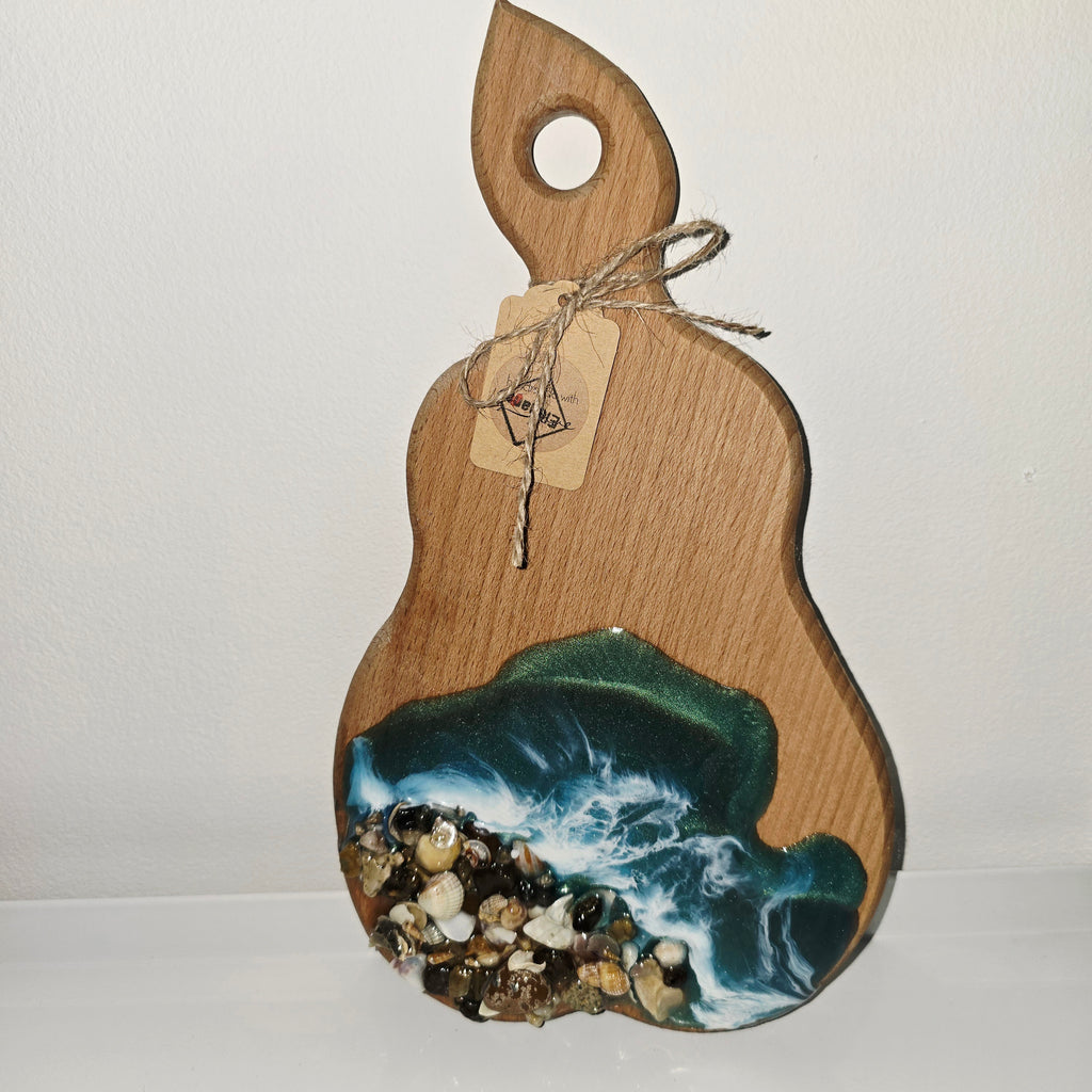 🌊 Handmade Wooden Serving Board with Resin Art – Ocean Style Design (29 × 16 cm)