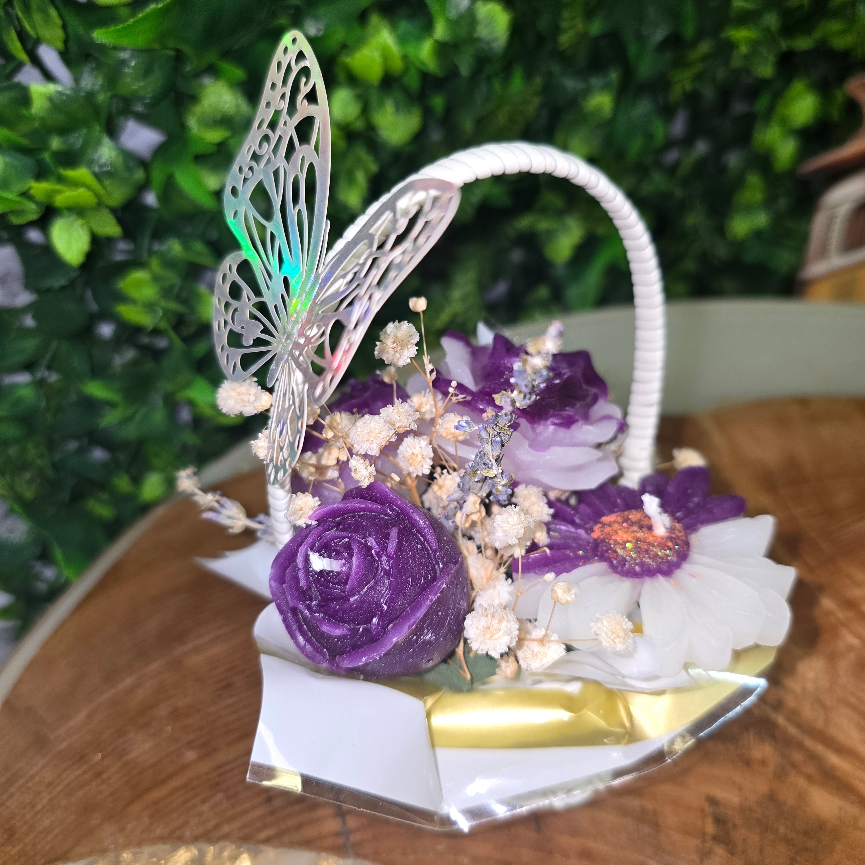 Decorative Flower Candle Basket with Butterfly – Mini Gift Candle