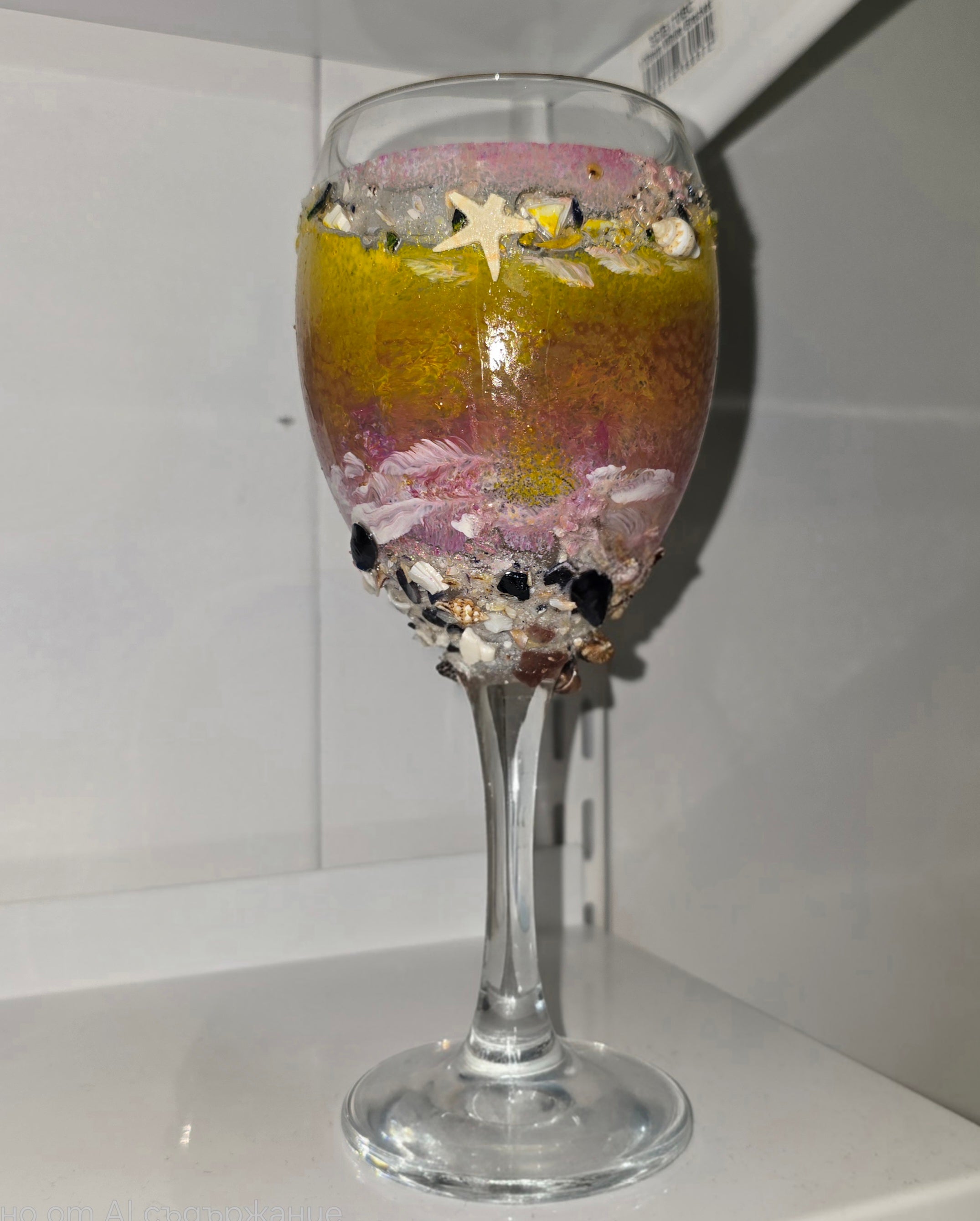 Handmade Wine Glass – Ocean Theme (Pink & Blue)