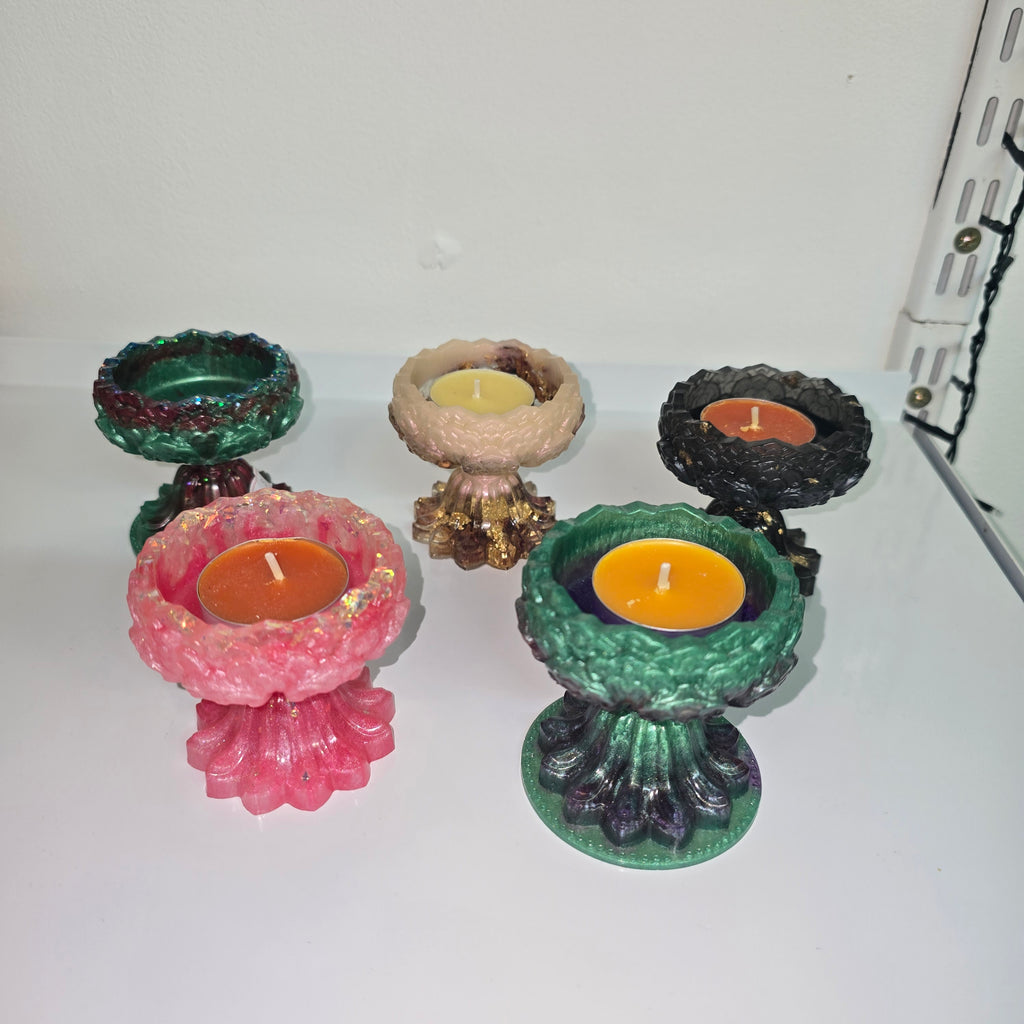 Handmade Resin Tealight Holder – Small Decorative Candle Base (7 × 7 cm.)