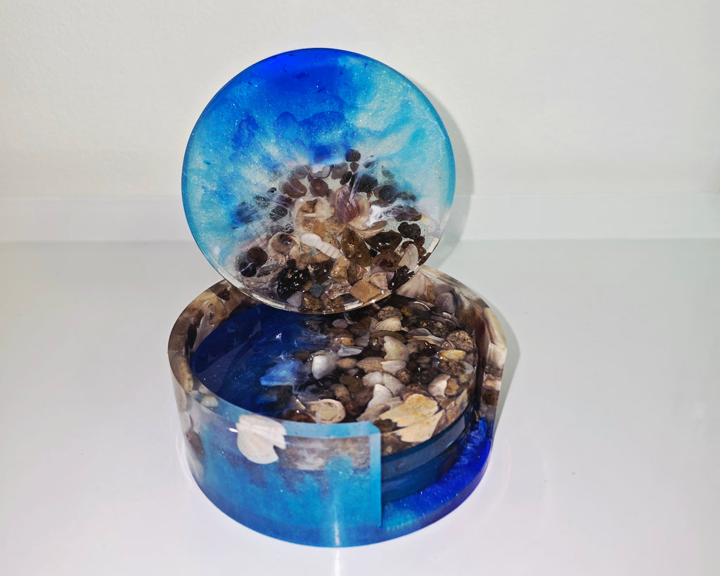 Handmade Resin Coaster Set with Storage Box – 10 cm Round Coasters