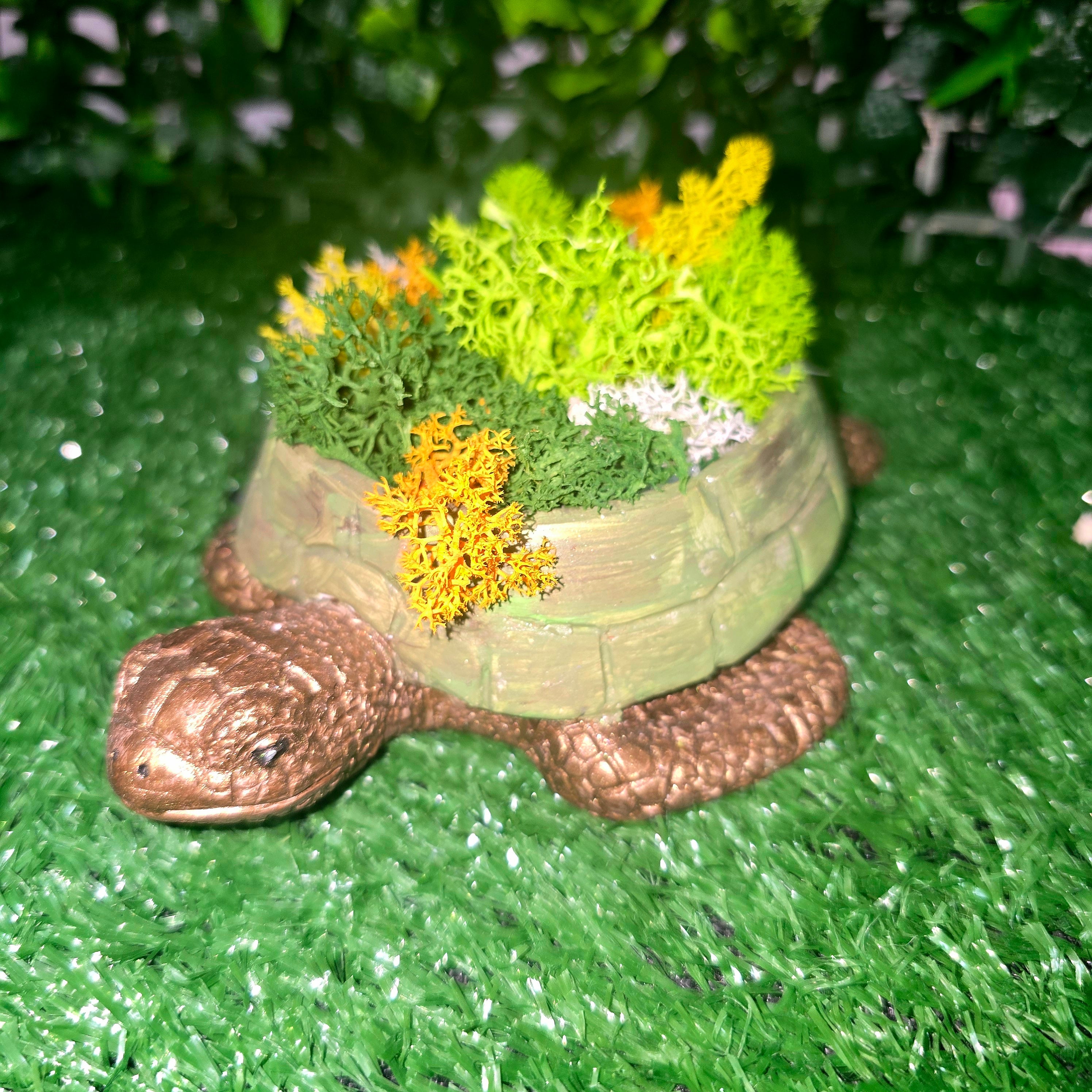 Handmade Concrete Turtle Planter with Natural Scandinavian Moss