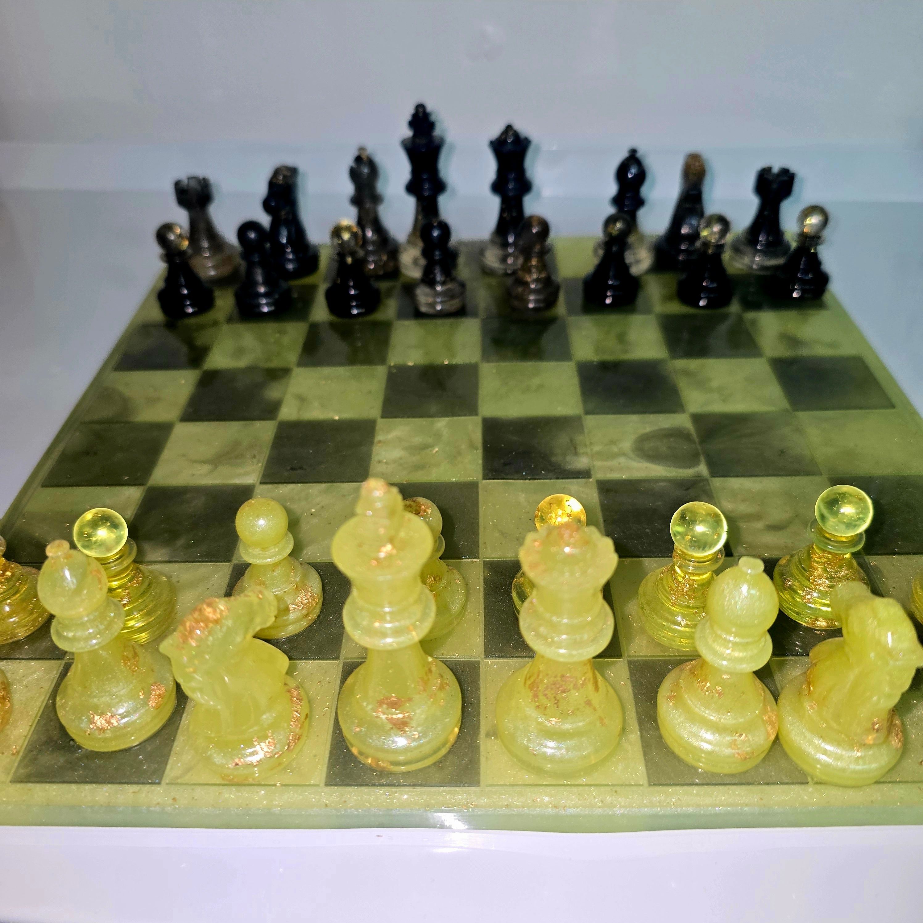 Handmade Resin Chess Set – Artisan Square Chess Board with Pieces (Assorted Colours)