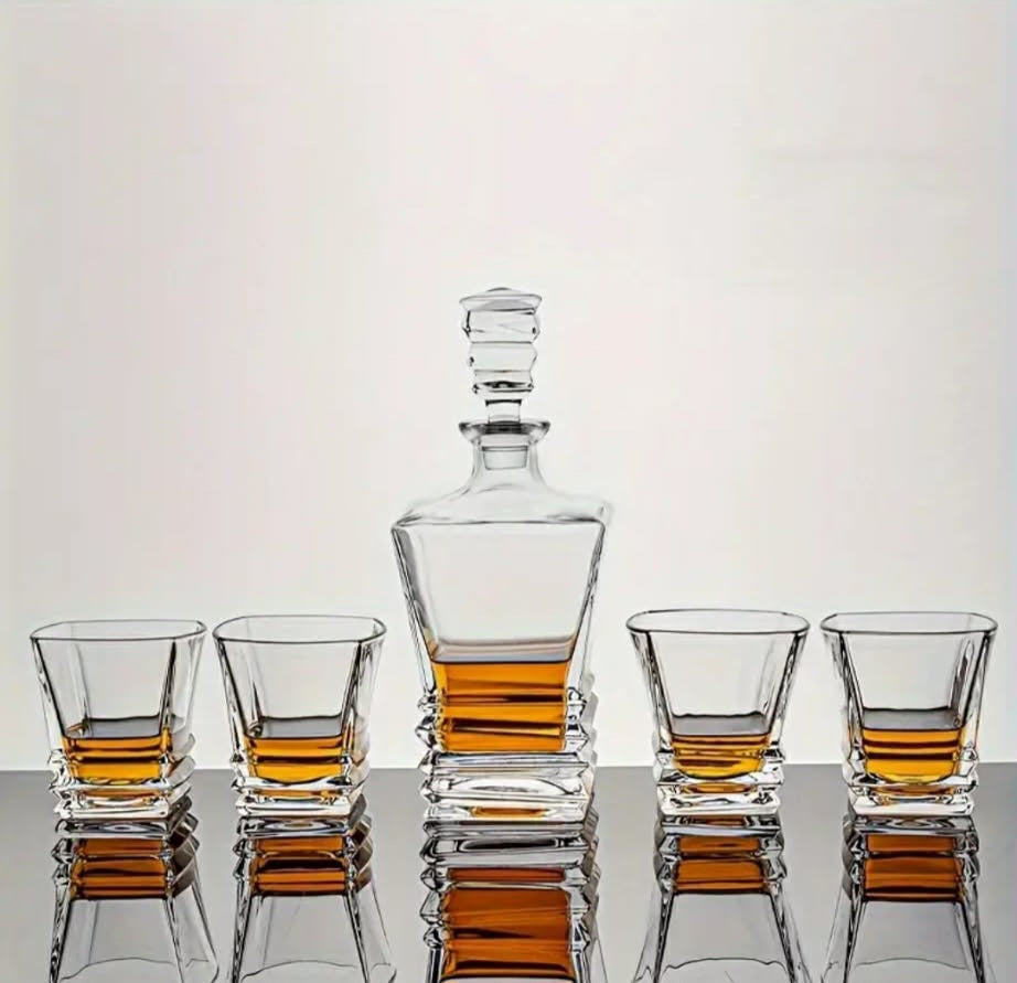 Elegant Whiskey Decanter Set with 4 Glasses