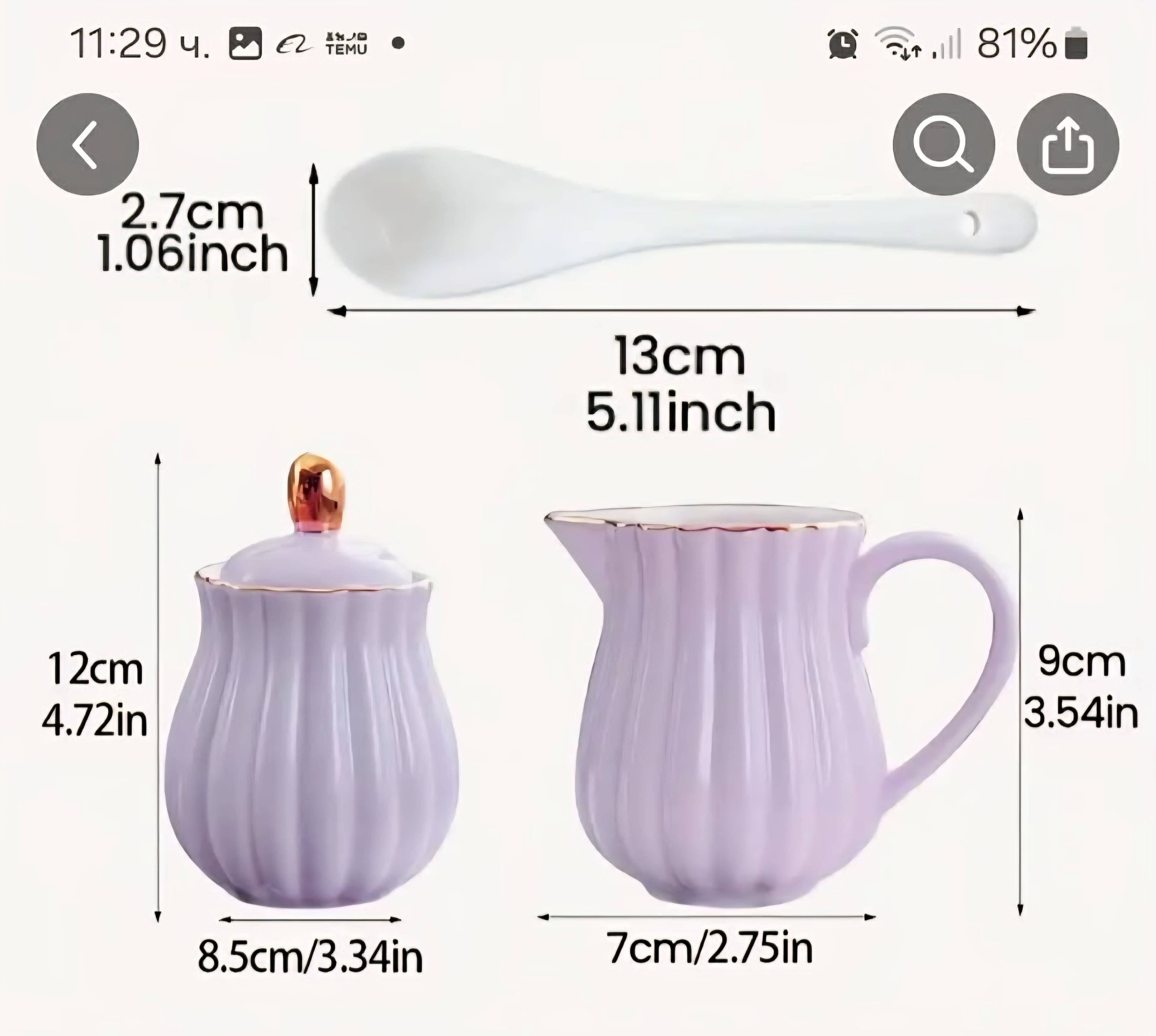 Purple Ceramic Coffee Set – Cups, Saucers, Milk Jug & Sugar Bowl with Spoon